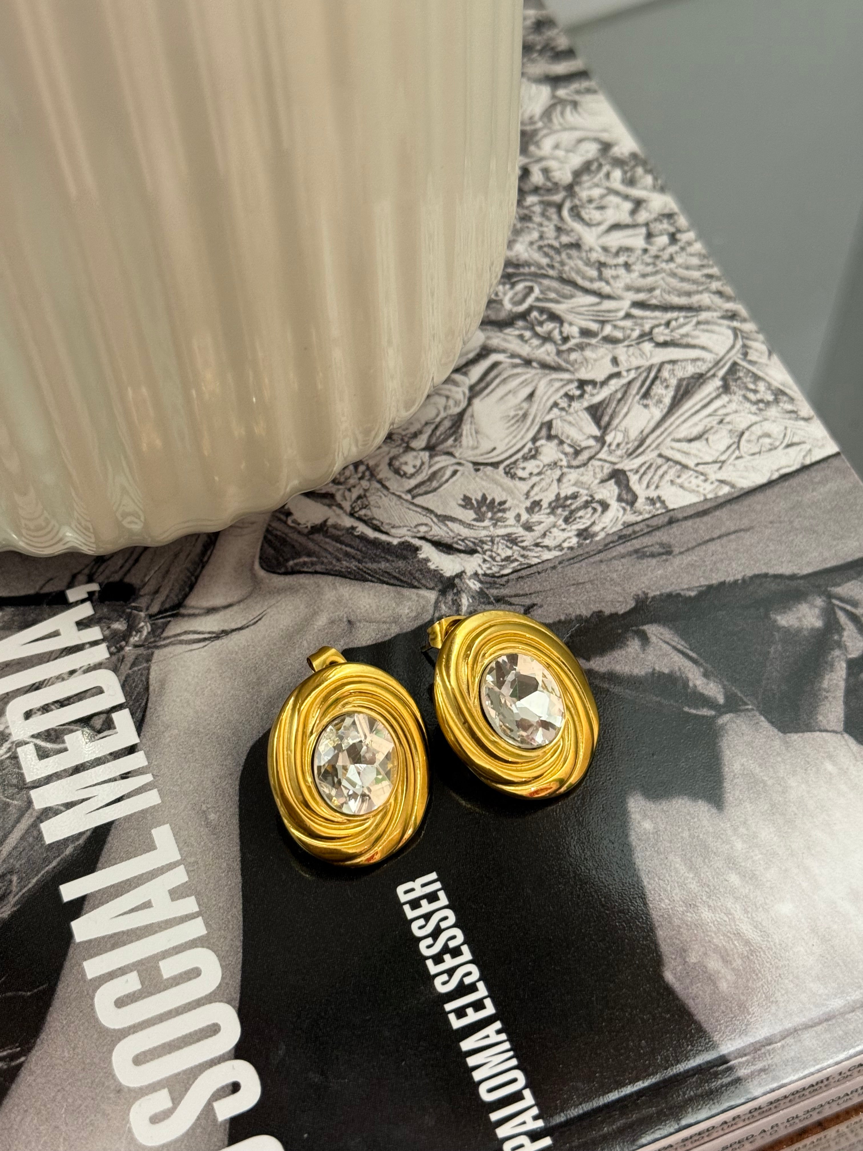 Orecchini ovali torchon con pietra | solo online