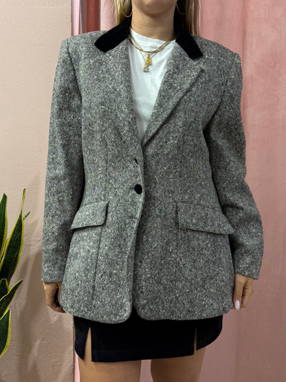 Blazer mélange dettaglio collo in velluto nero