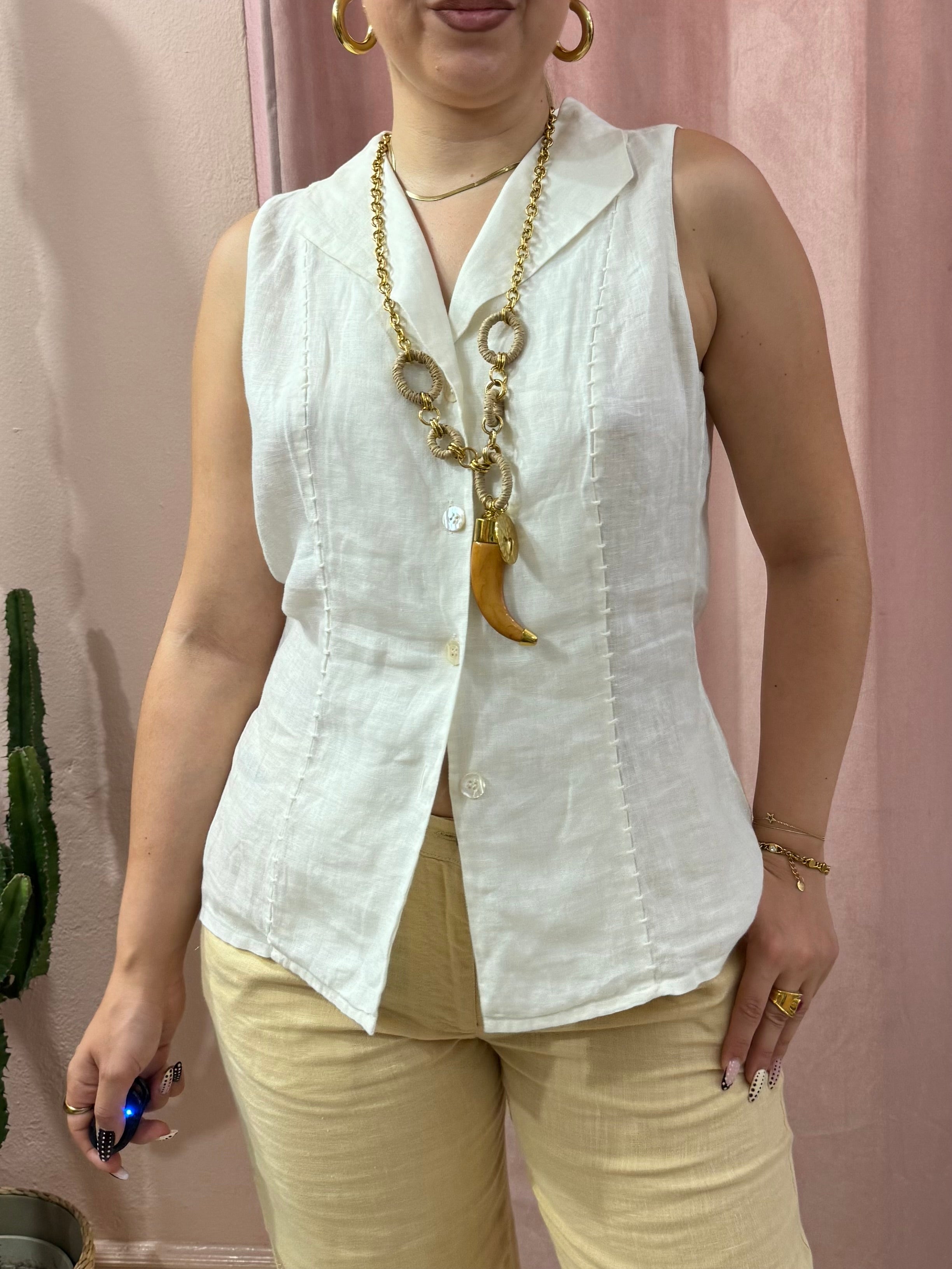 Camicia in puro lino cuciture a vista