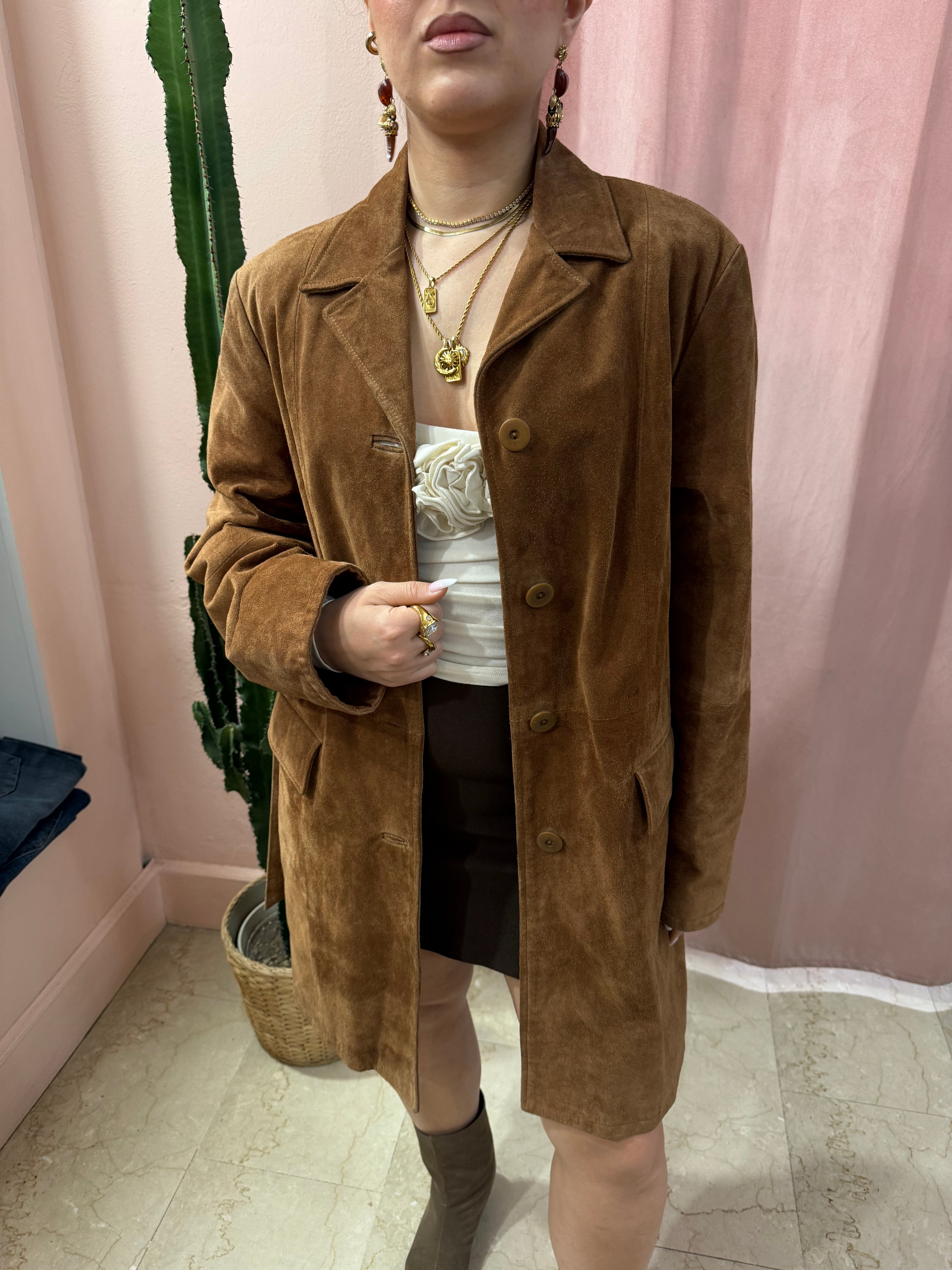 Trench in pelle scamosciato