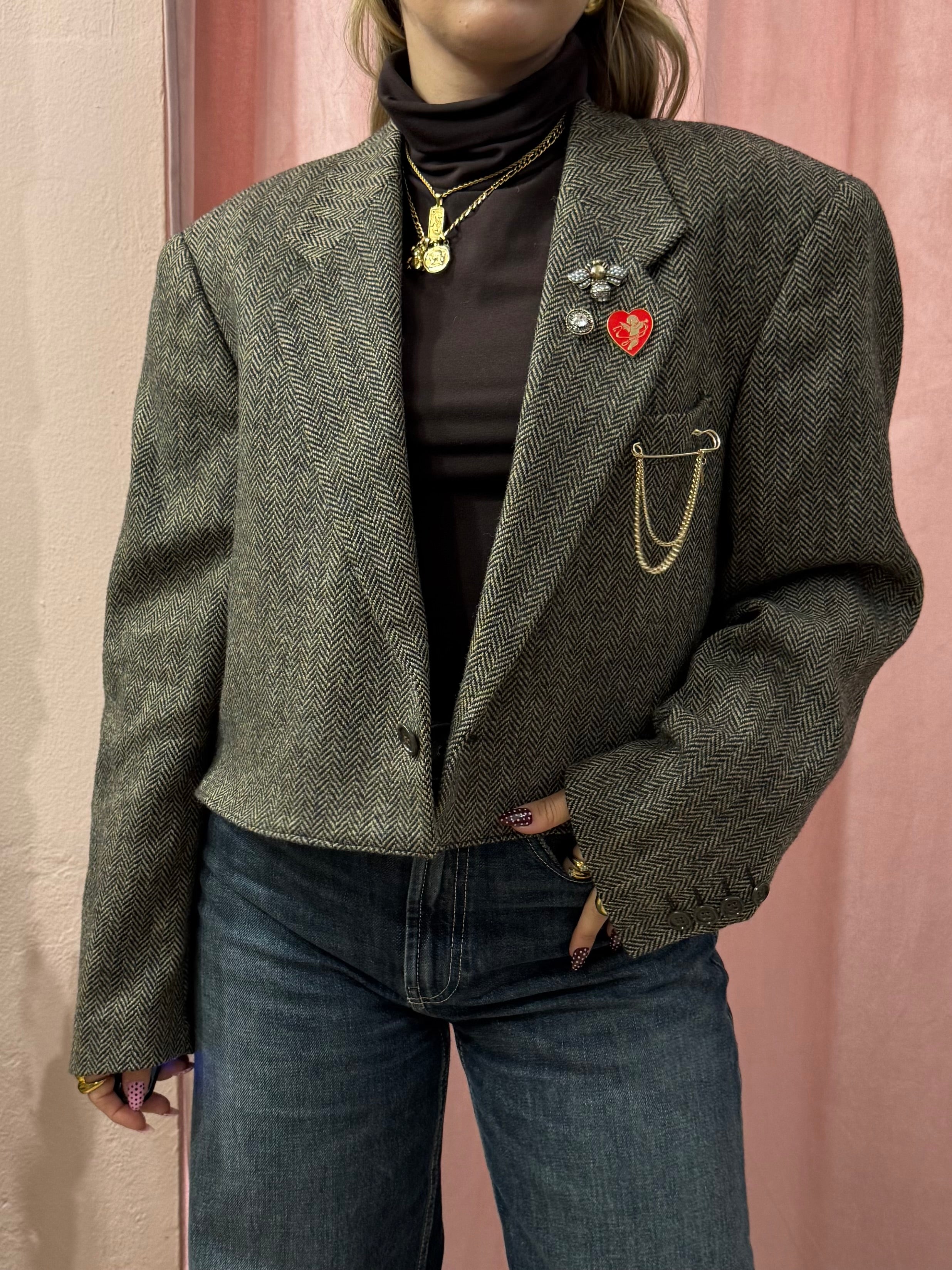 Blazer vintage crop spigato