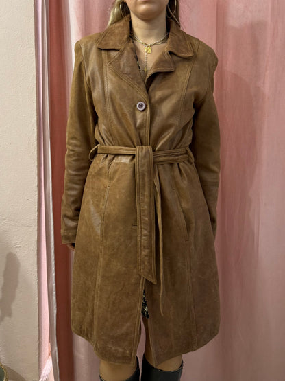 Trench in vera pelle con cinturino