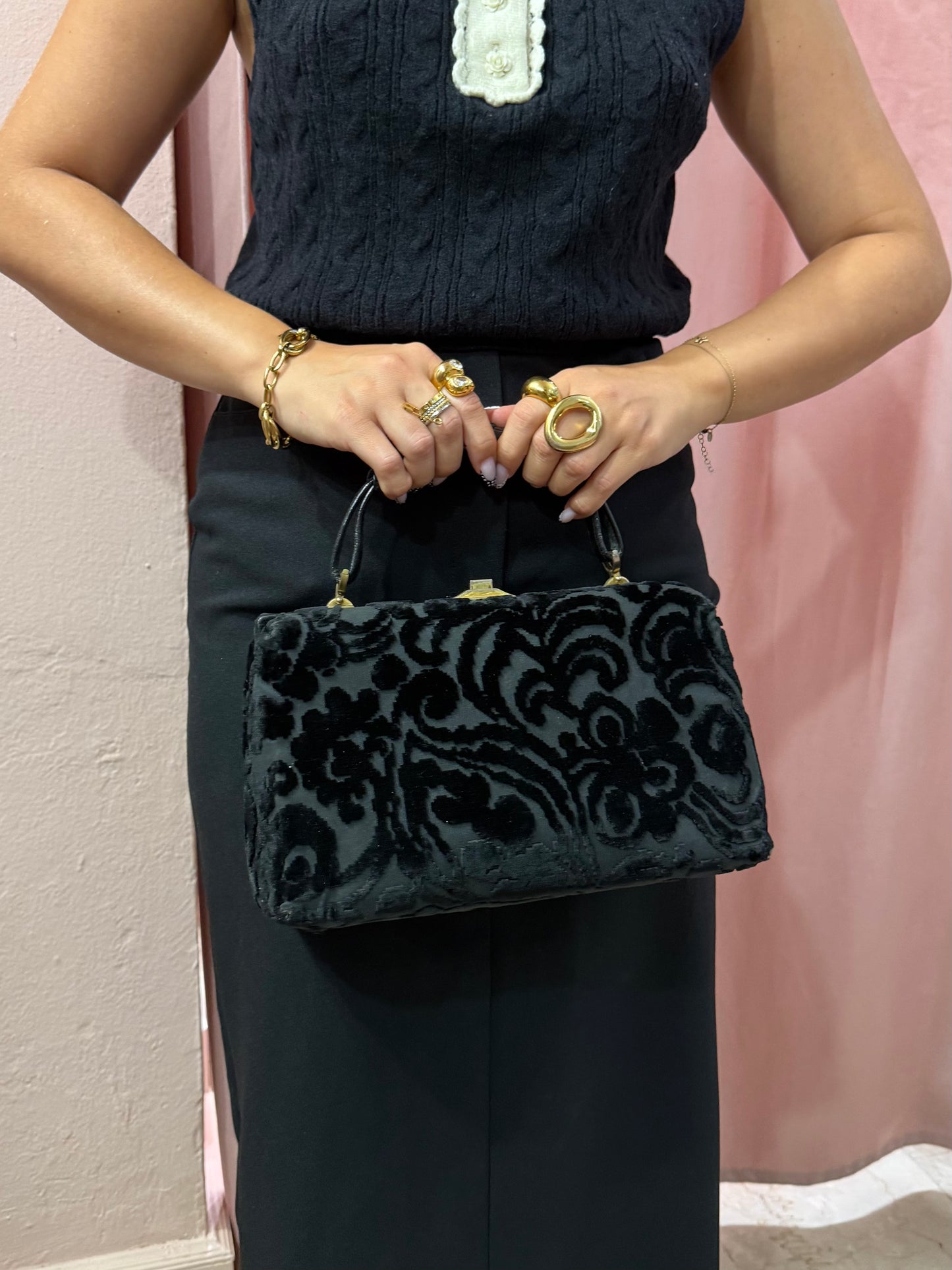 Borsa bauletto vintage in velluto