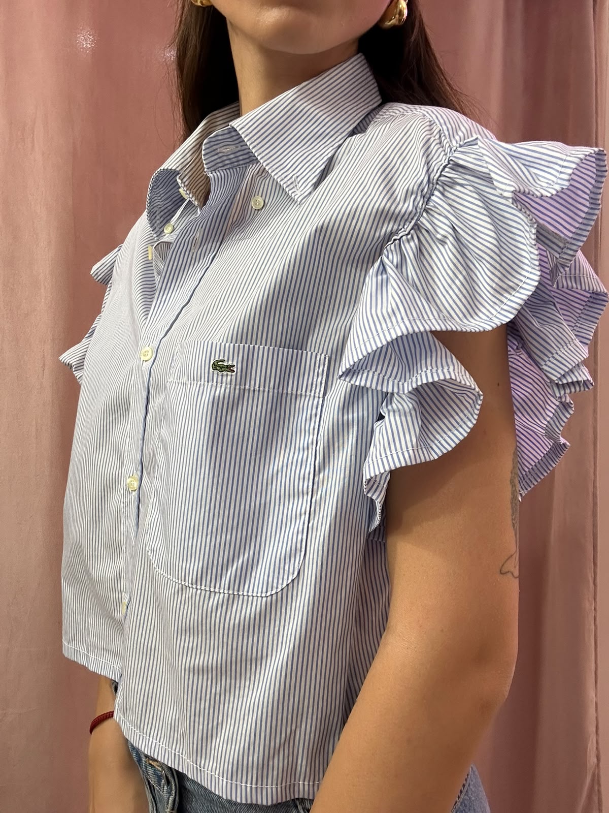 Camicia lacoste upcycling volant a righe