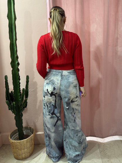 Pantalone wide leg stampato