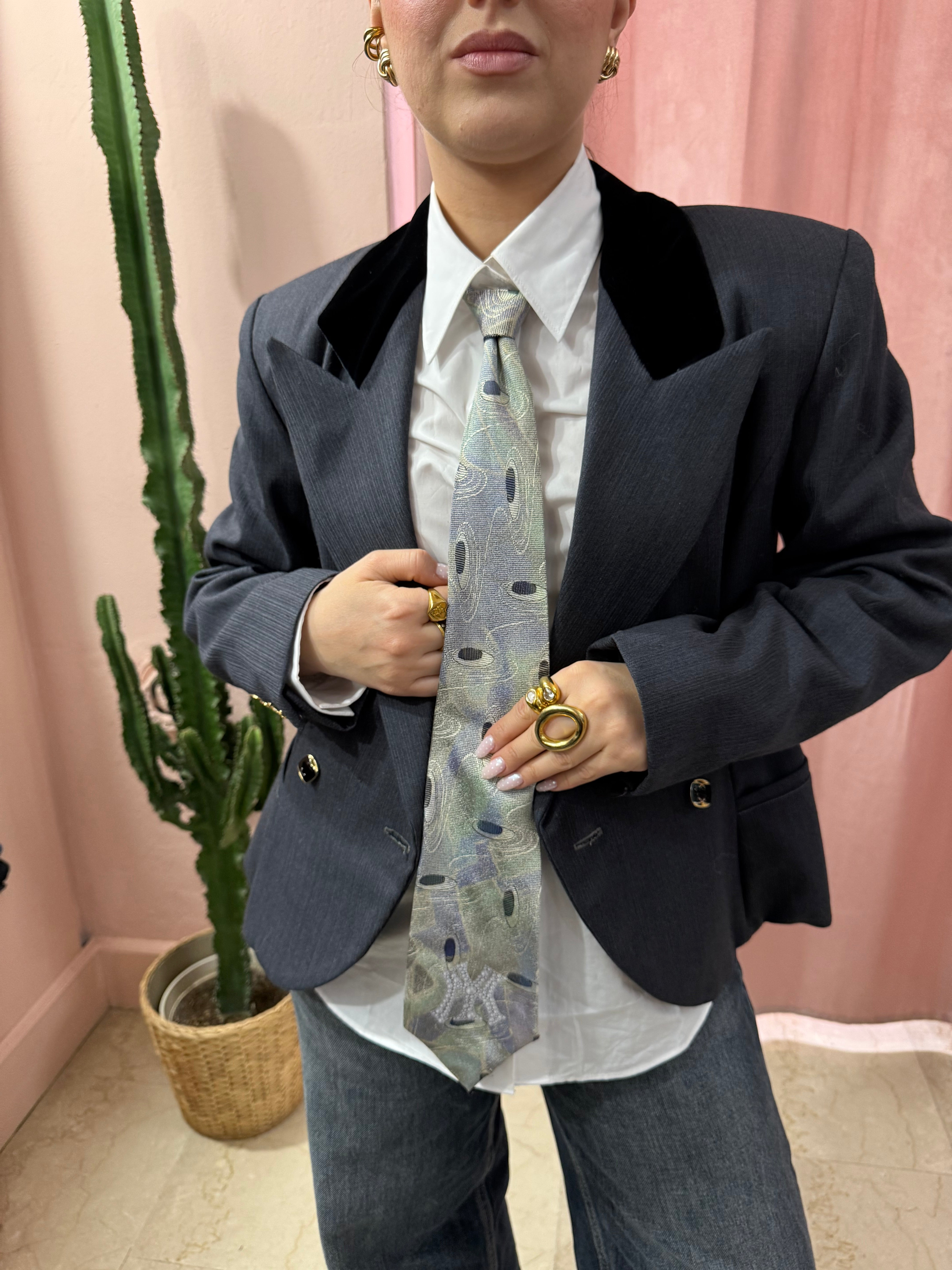 Blazer doppiopetto antracite in lana