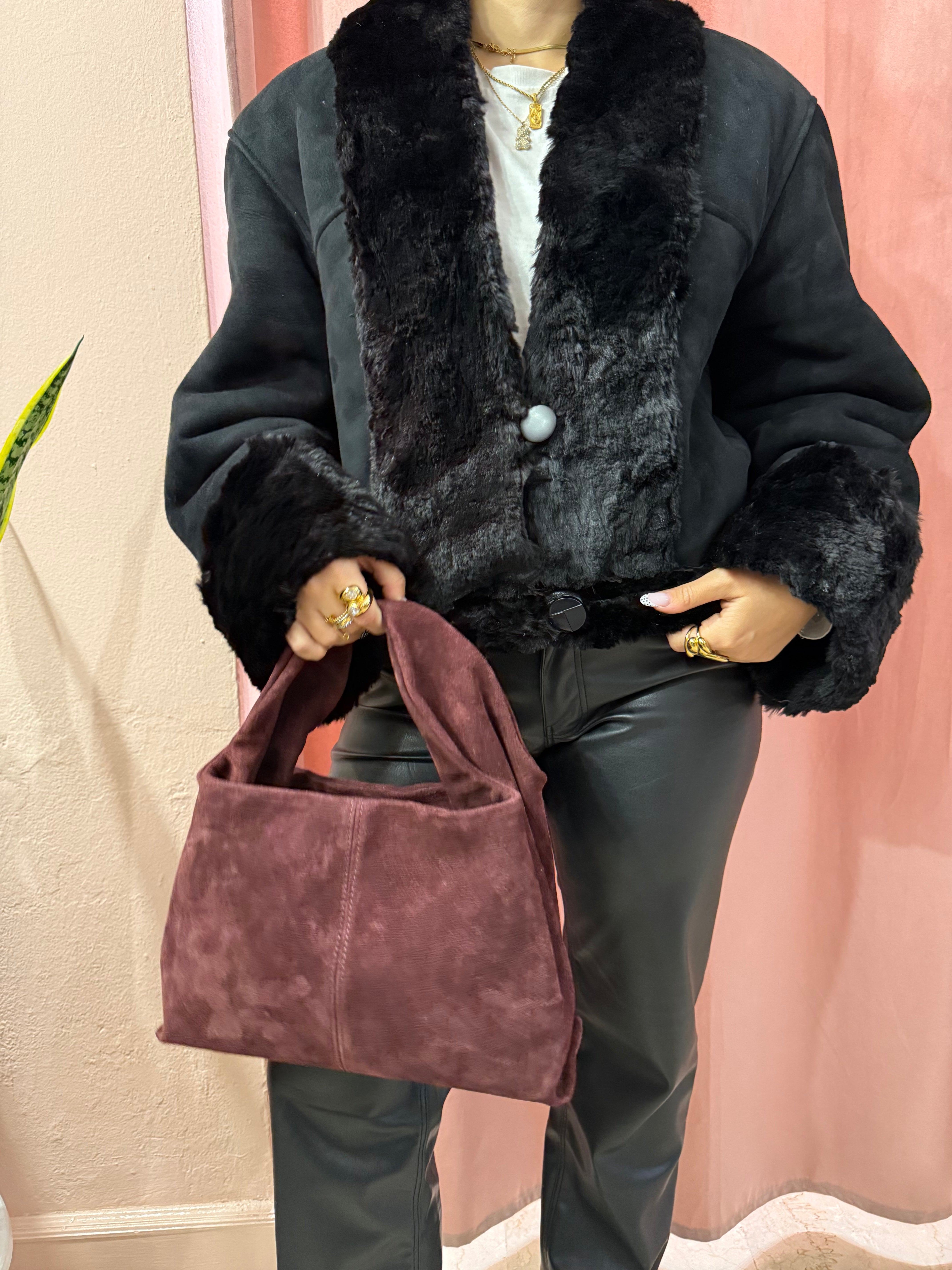 Borsa in vera pelle scamosciata burgundy