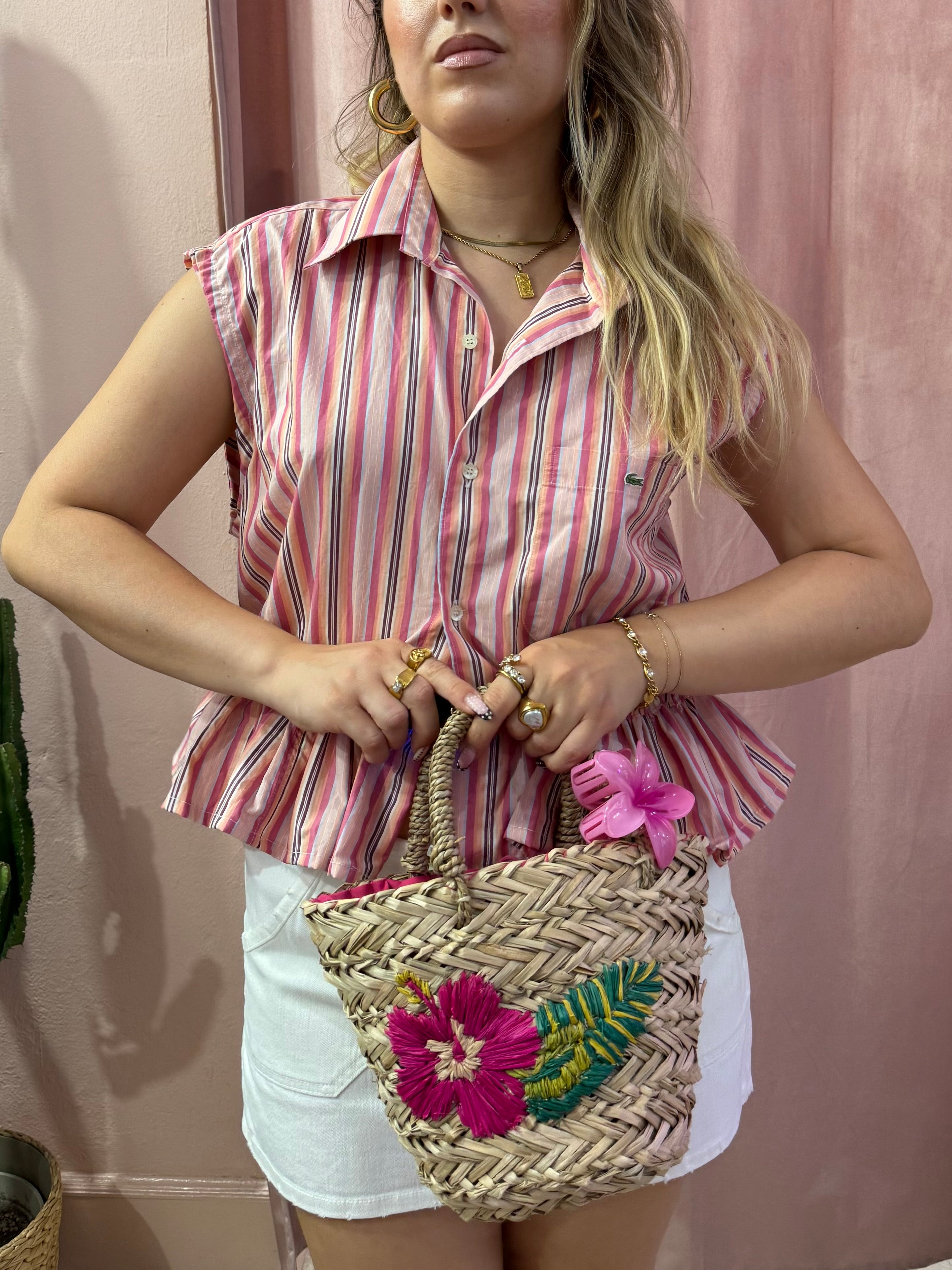 Camicia Lacoste upcycling volant righe rosa