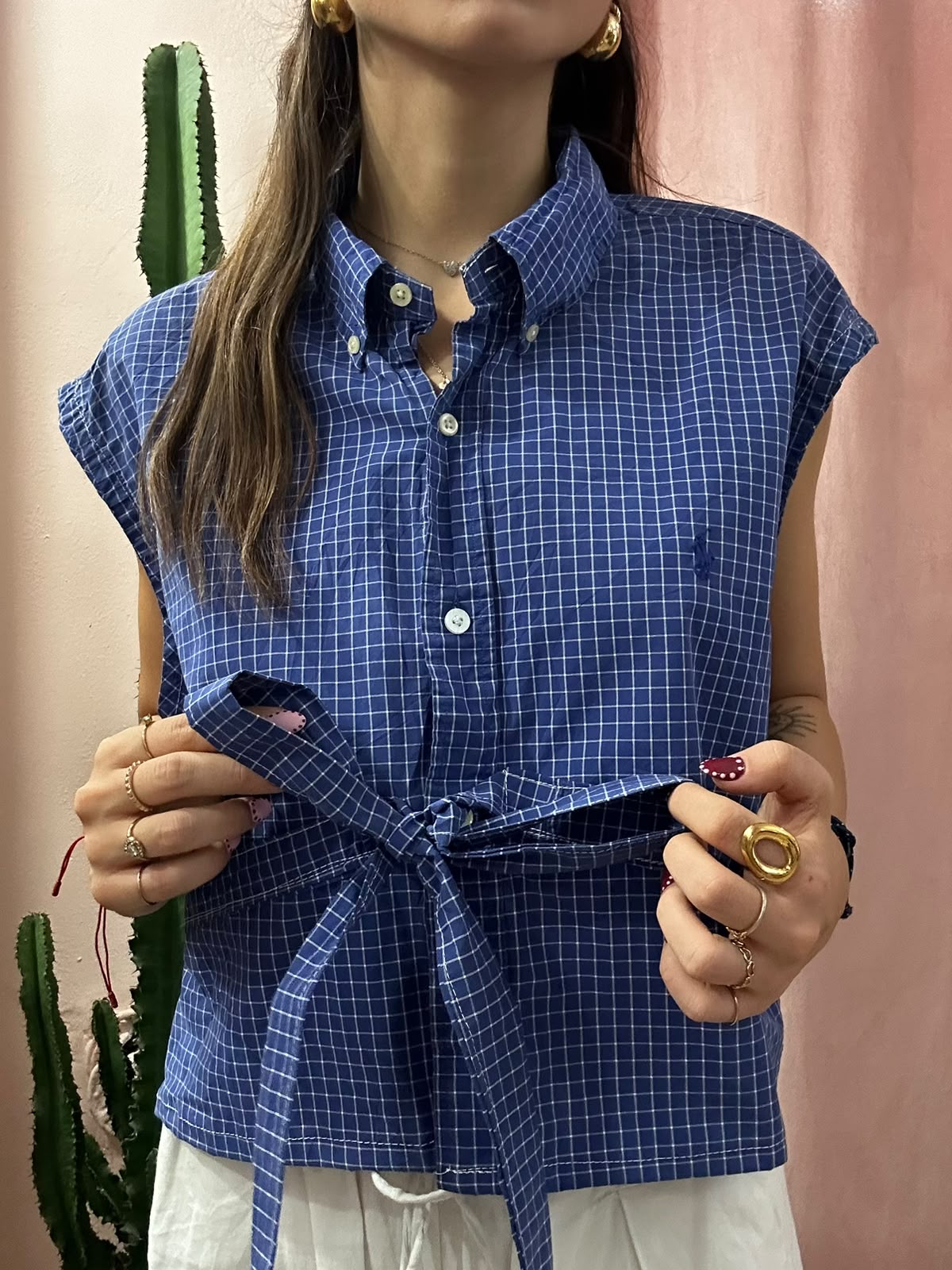 Camicia ralph lauren upcycling fiocco blu a quadri