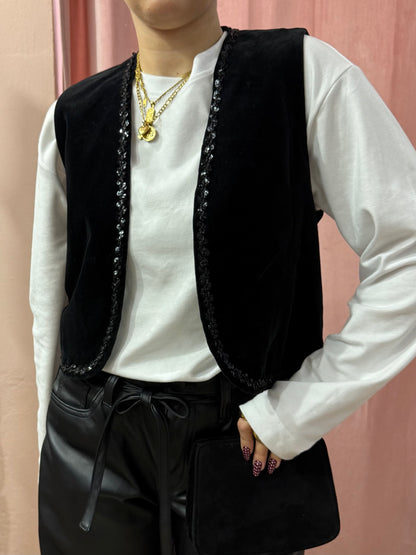 Gilet in ciniglia con paillettes nero
