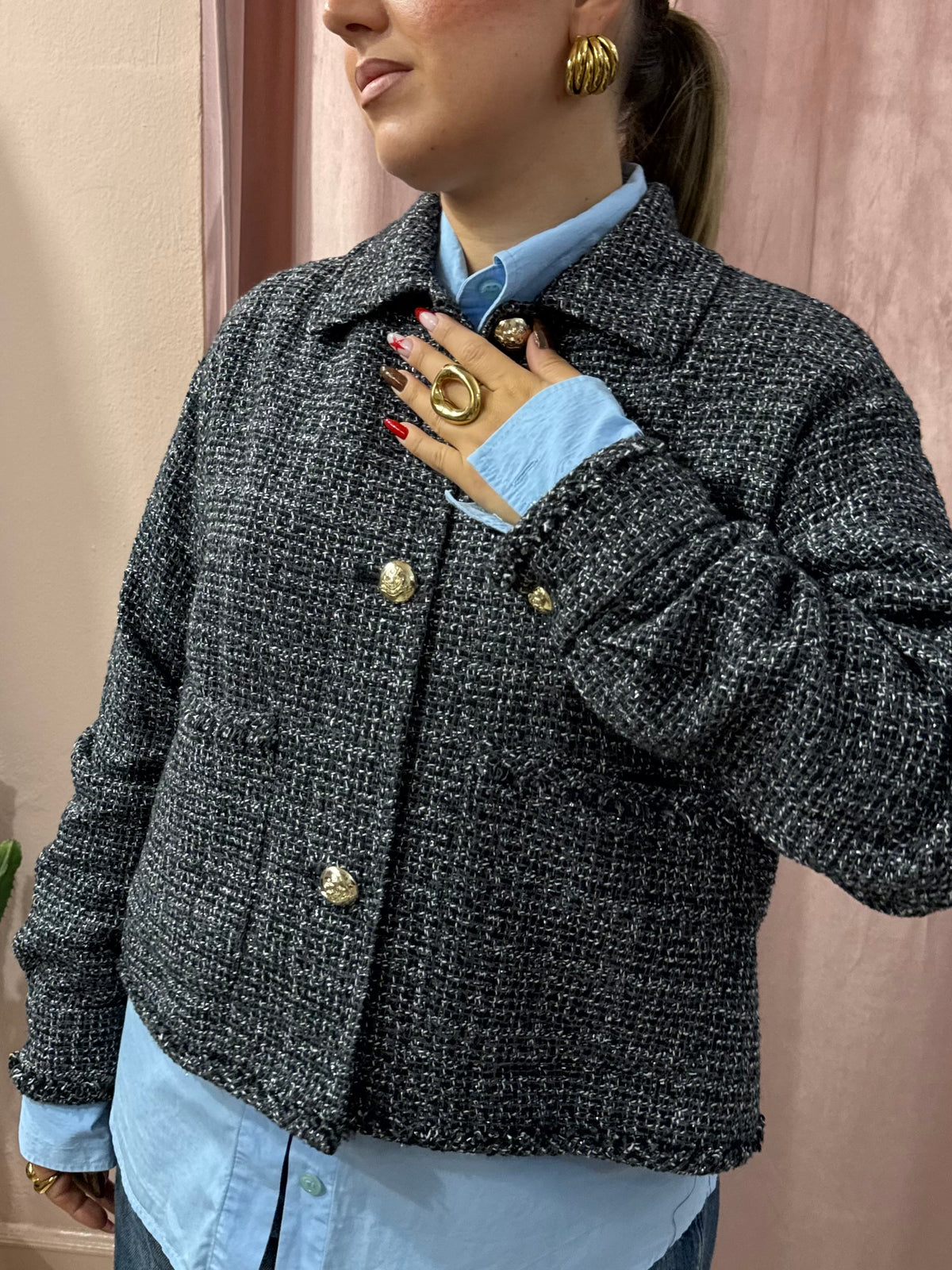 Giacca Emme Marella effetto tweed cotone e lana