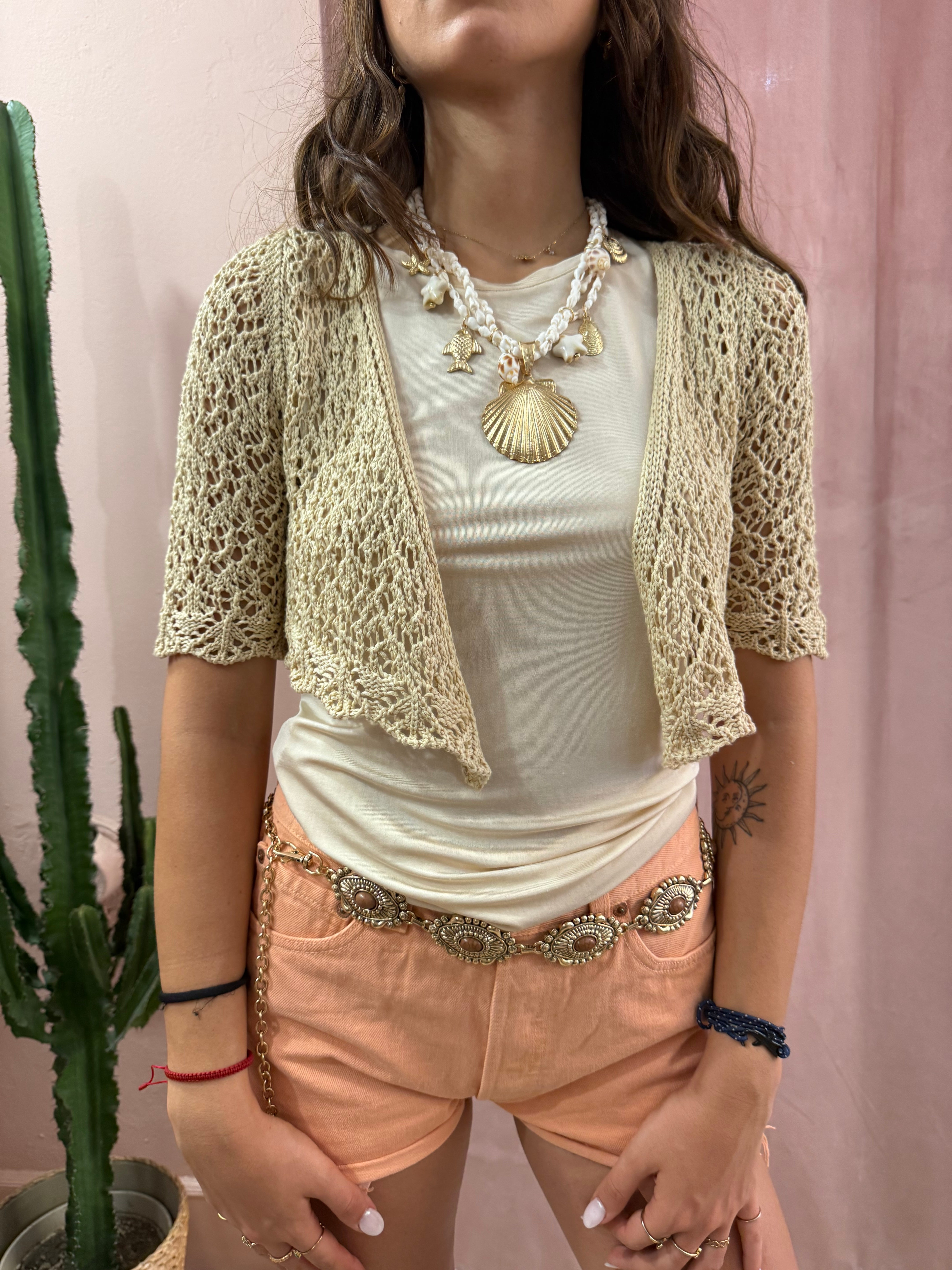 Cardigan Crochet beige
