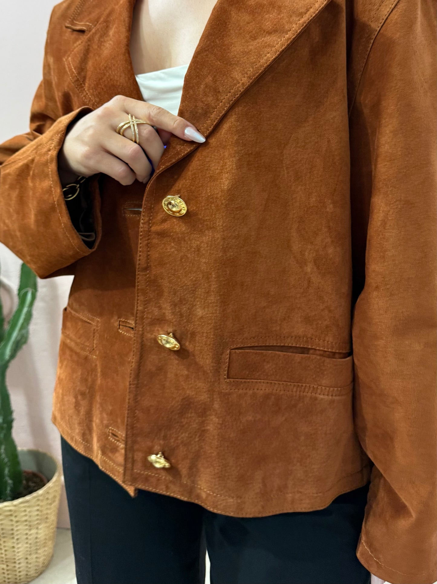 Giacca scamosciata color mattone
