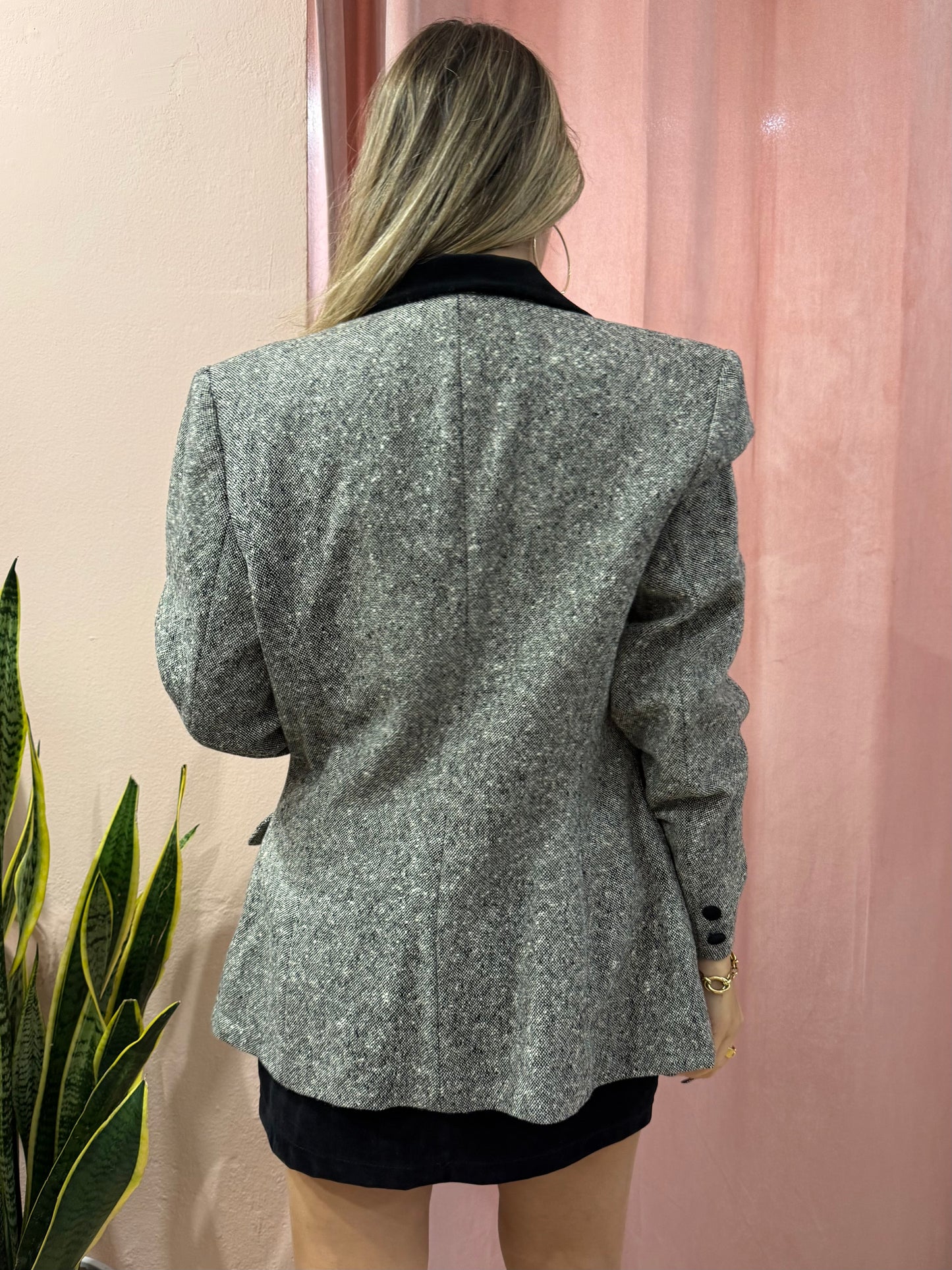 Blazer mélange dettaglio collo in velluto nero