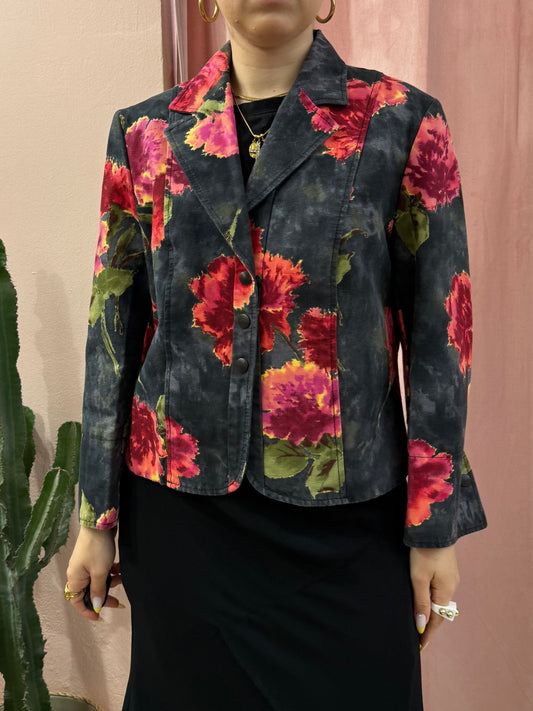 Blazer Mariella Burani fantasia a fiori sul rosso