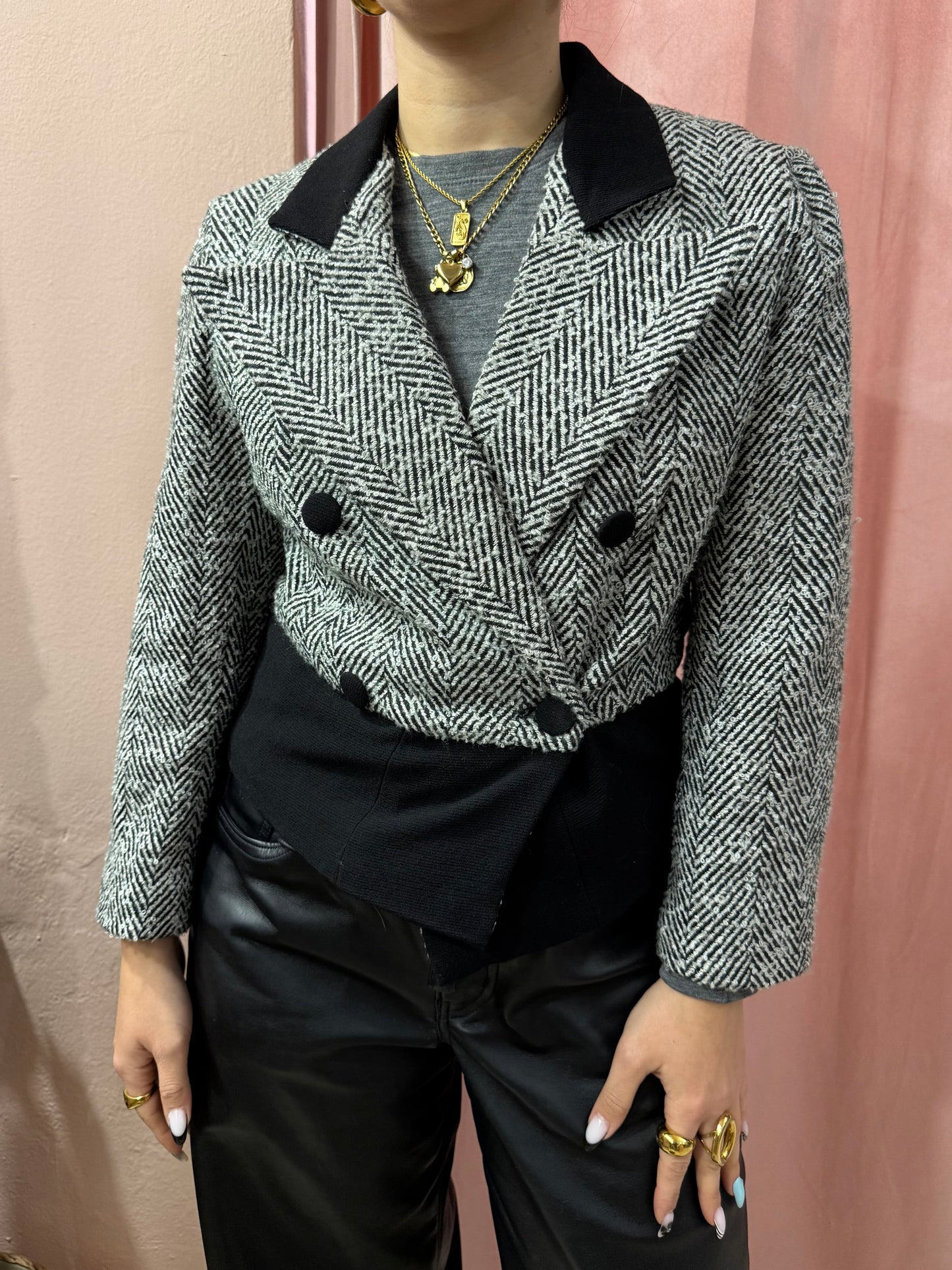Blazer crop spigato in lana