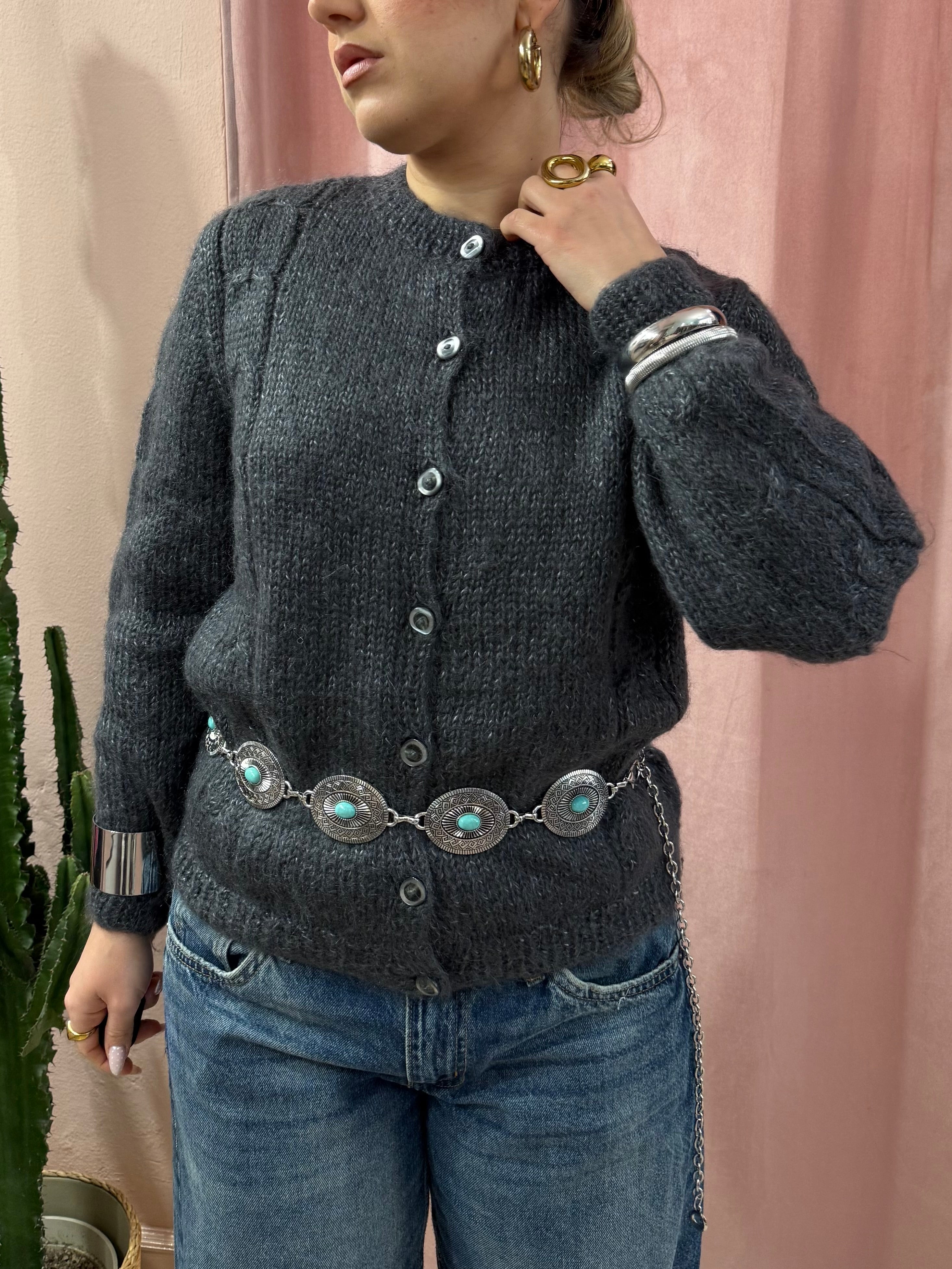 Maglione cardigan in lana grigio