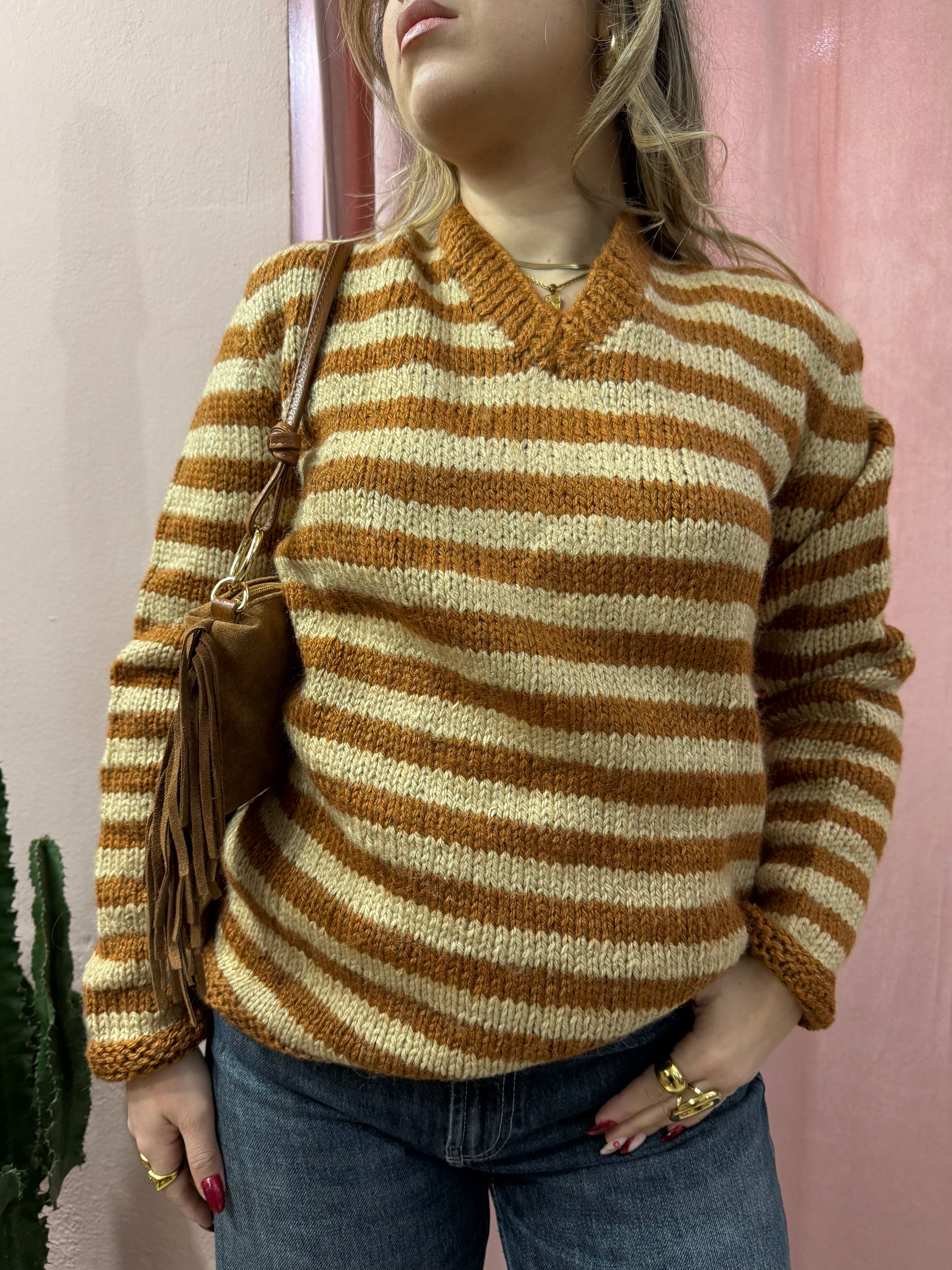 Maglione vintage in lana a righe