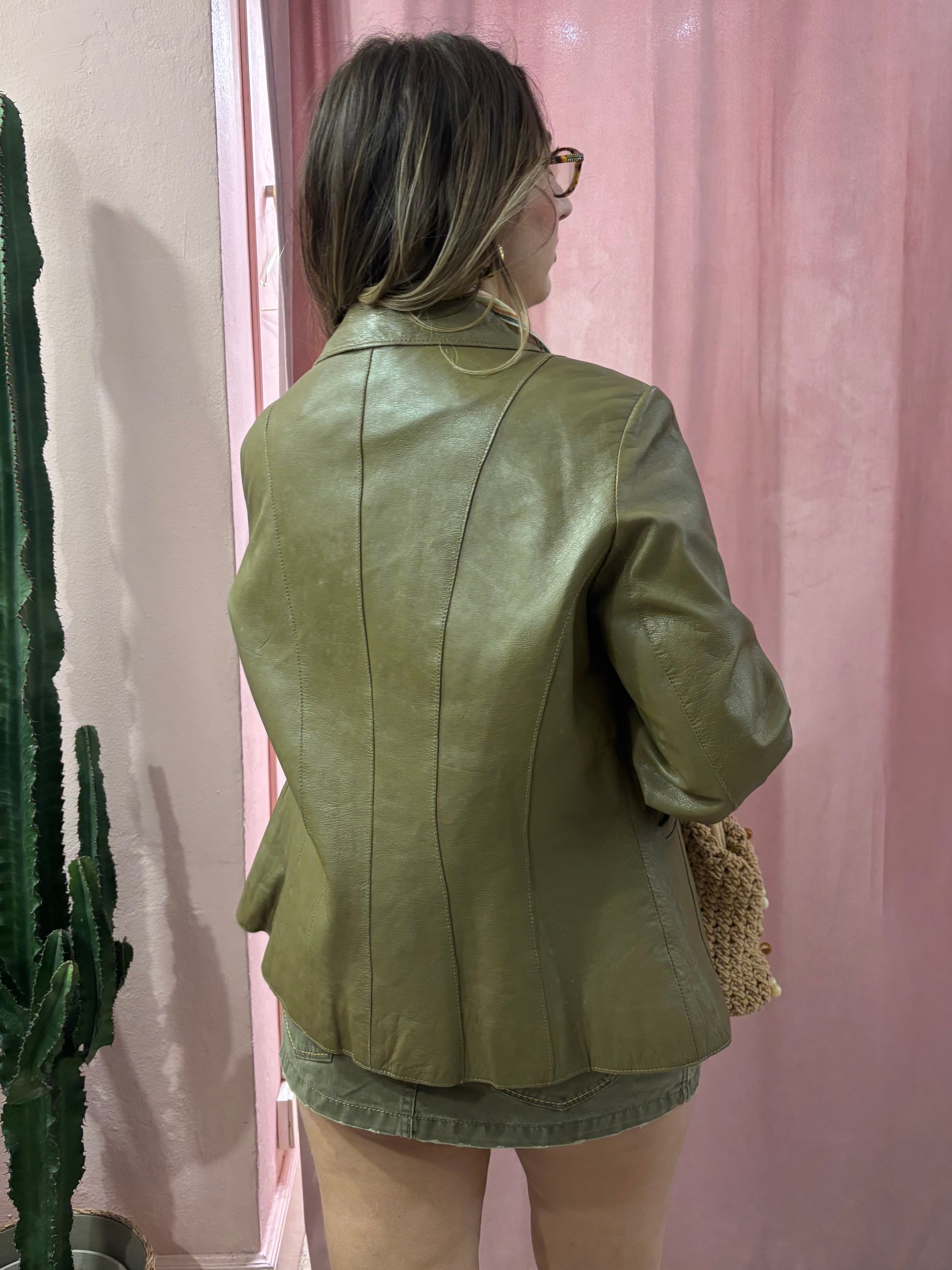 Giacca verde oliva in pelle