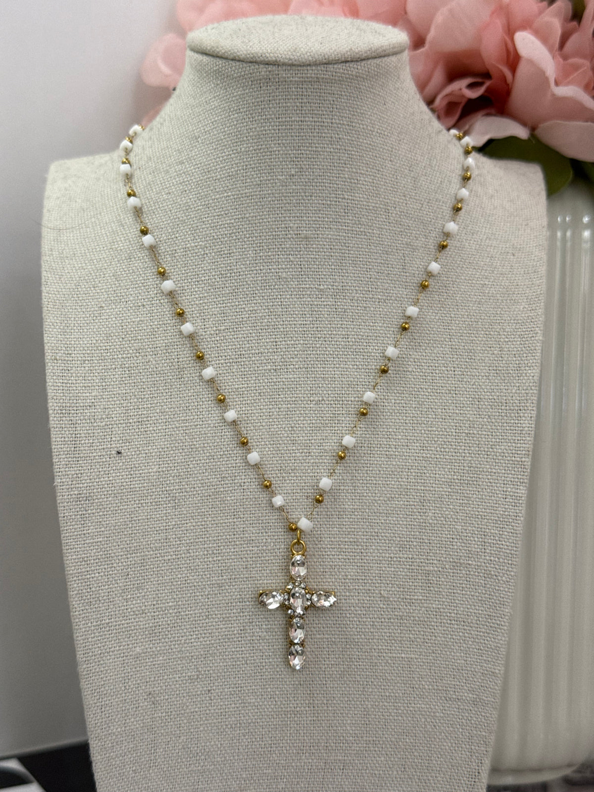 collana Rosario con croce zirconata