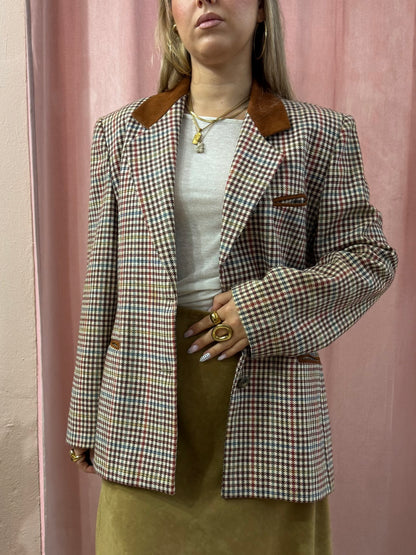 Blazer vintage a quadretti in misto lana