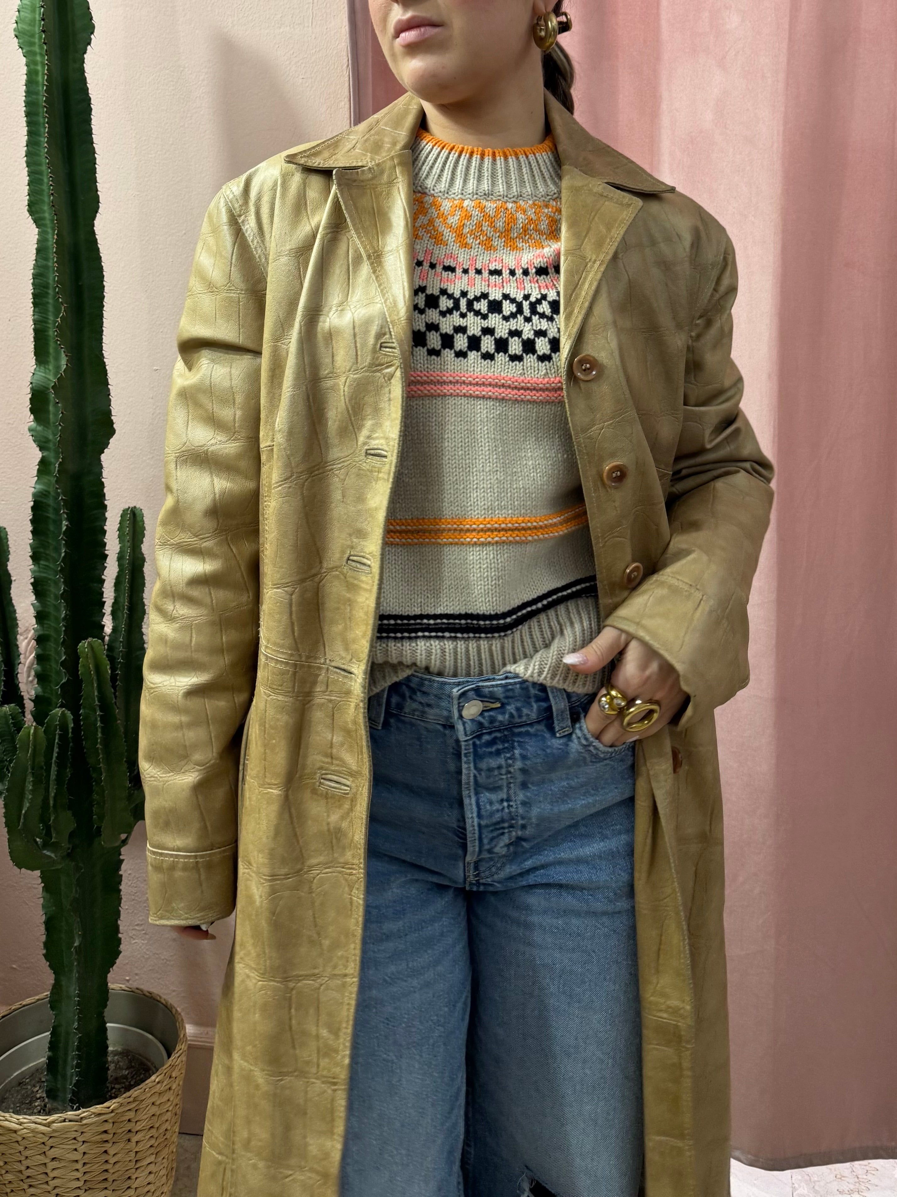 Trench in vera pelle effetto cocco