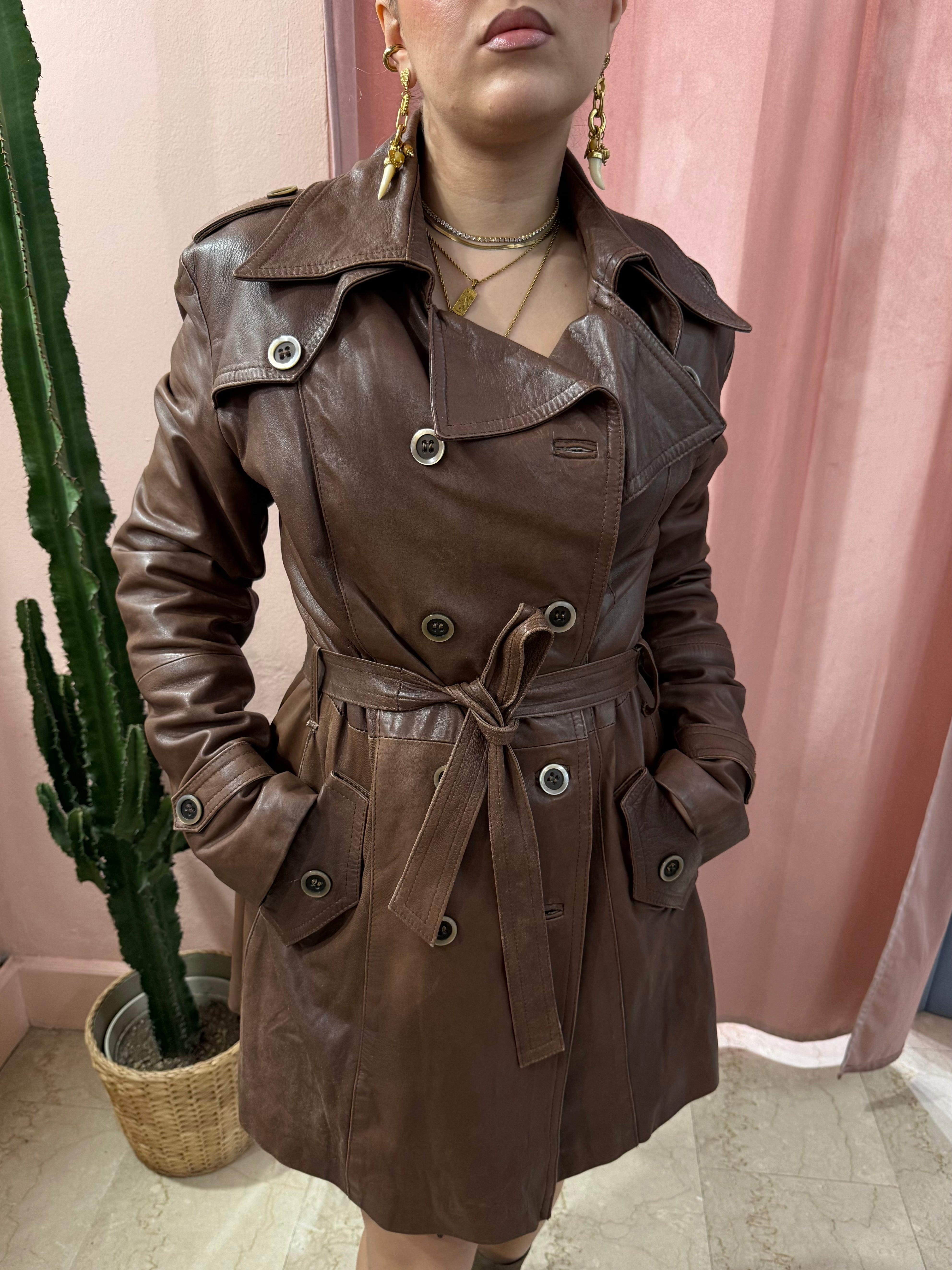Trench vintage in pelle moka