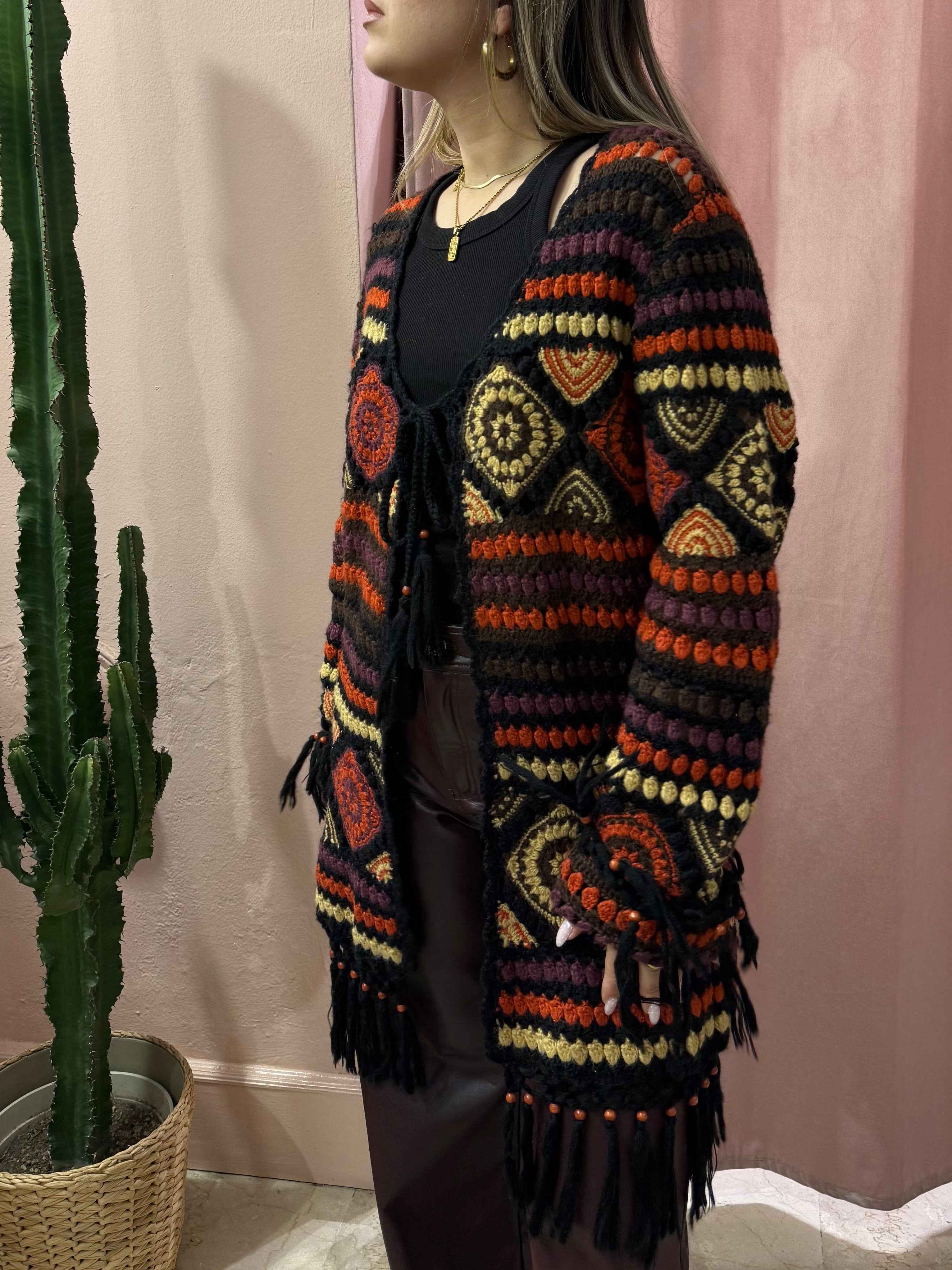 Maxi cardigan traforato in lana