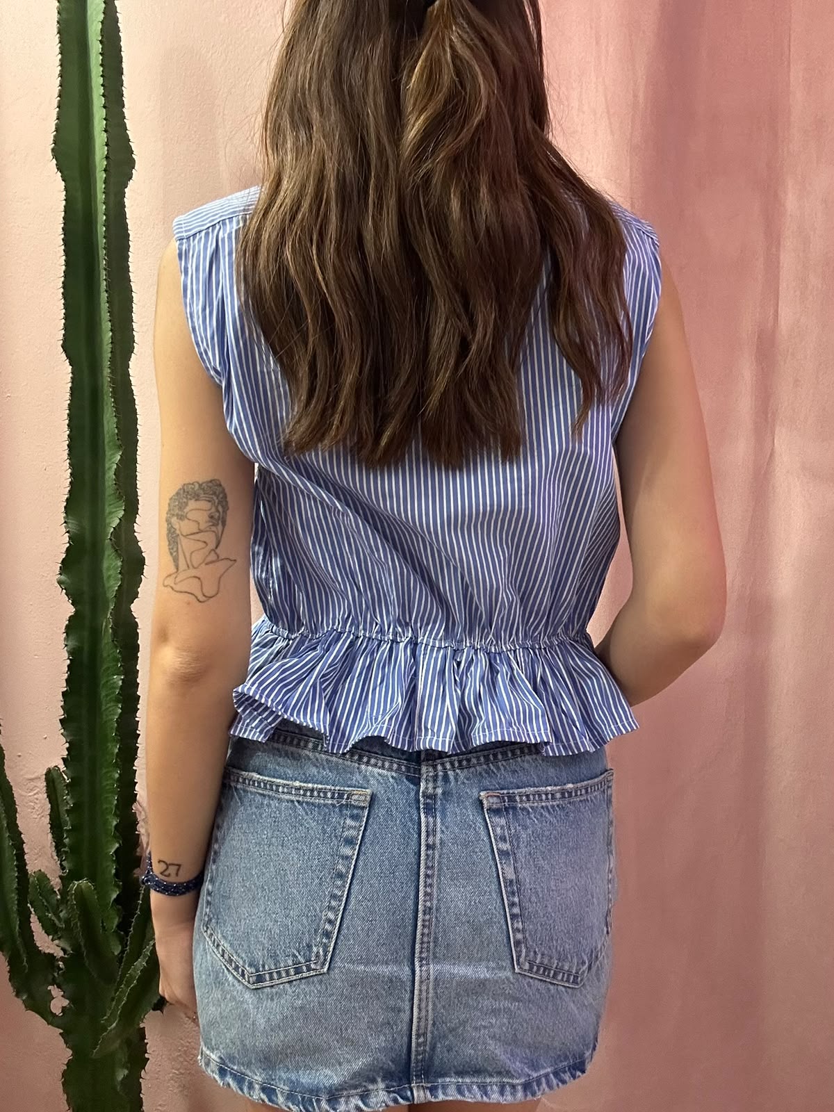 Camicia Ralph Lauren upcycling volant a righe blu