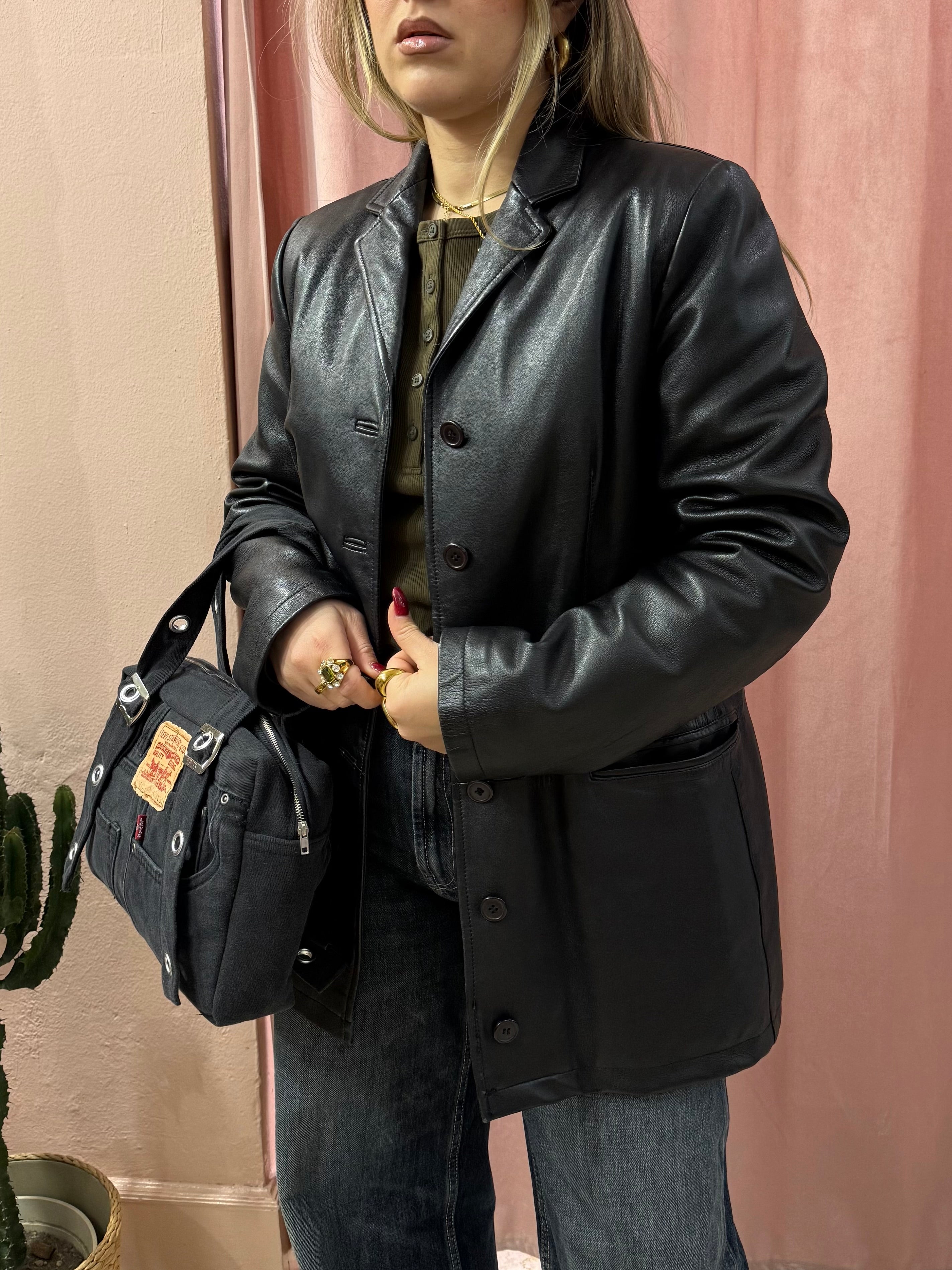 Giacca in vera pelle nera