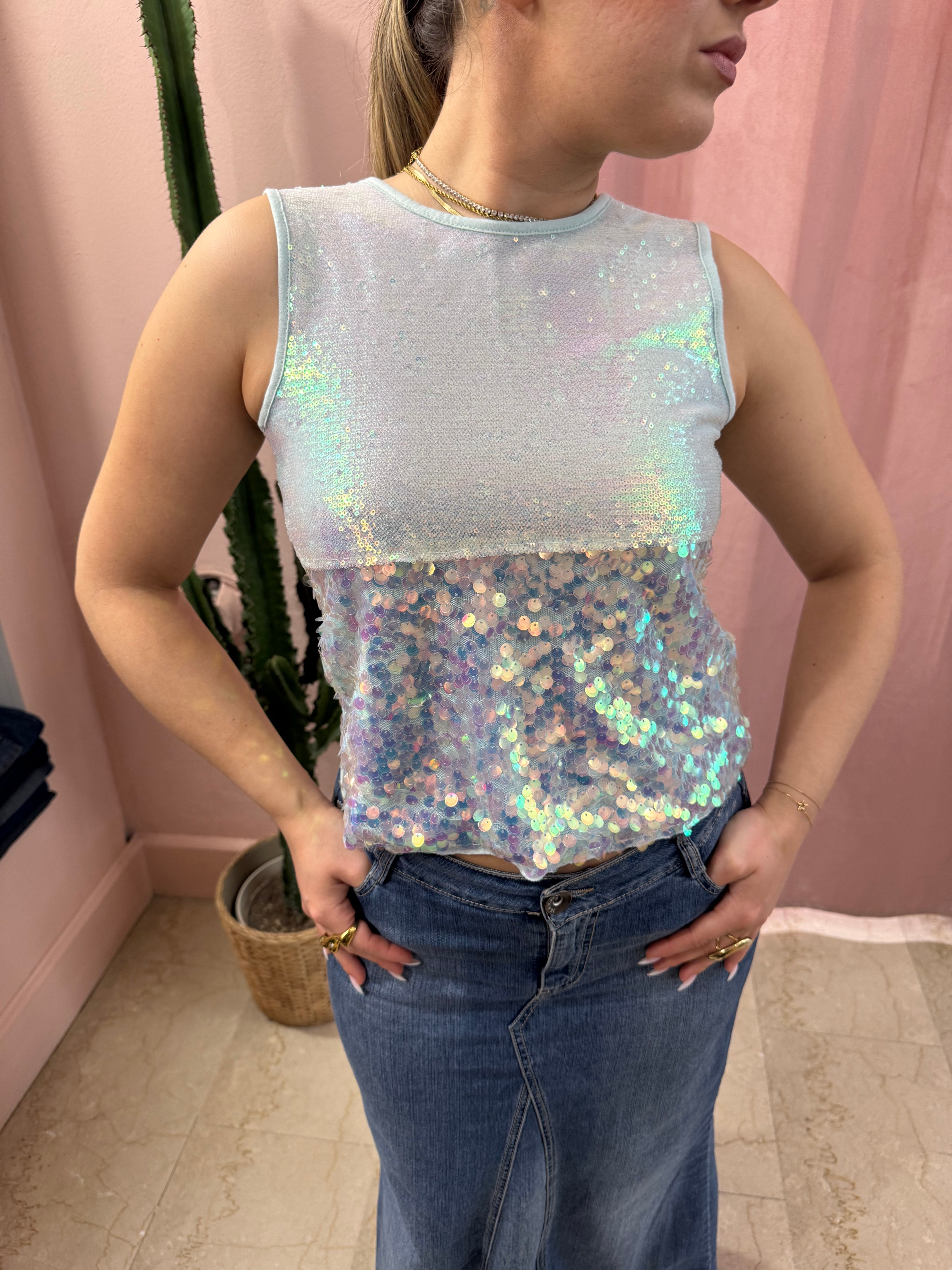 Top paillettes iridescente