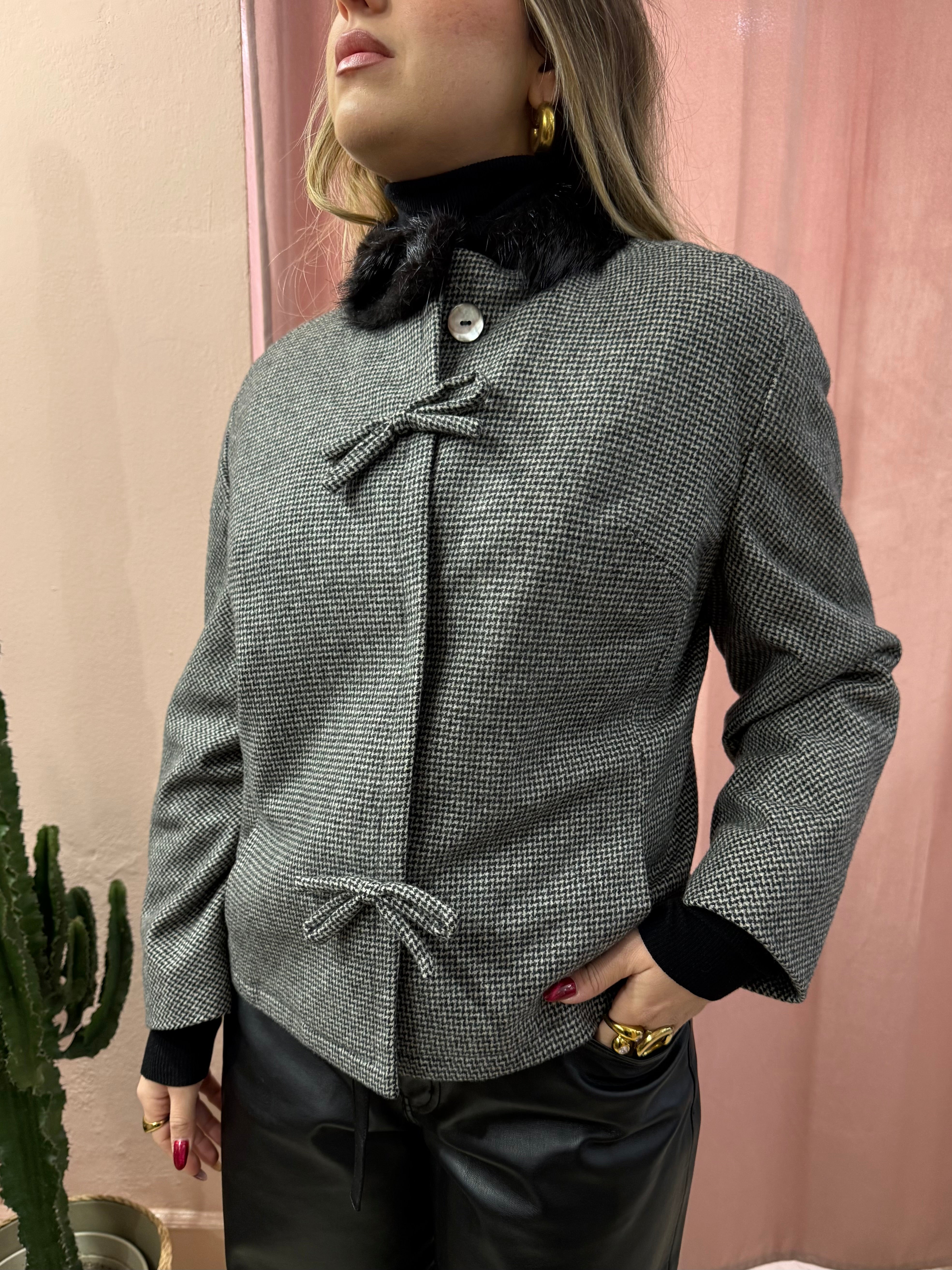 Blazer vintage fiocchi collo in pelliccia