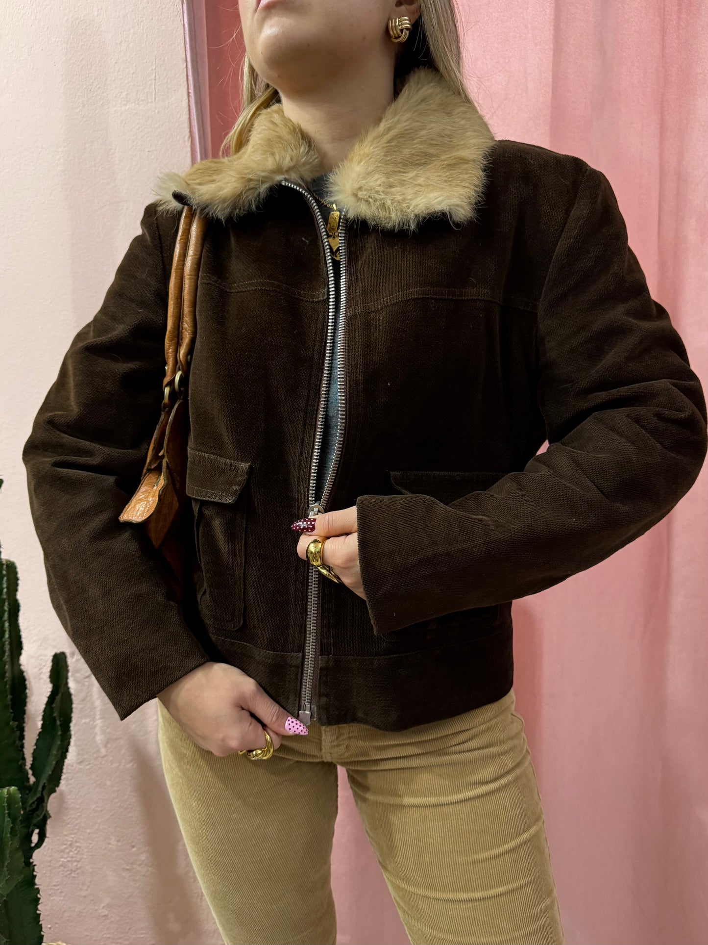 Giacca in tessuto con collo in pelliccia