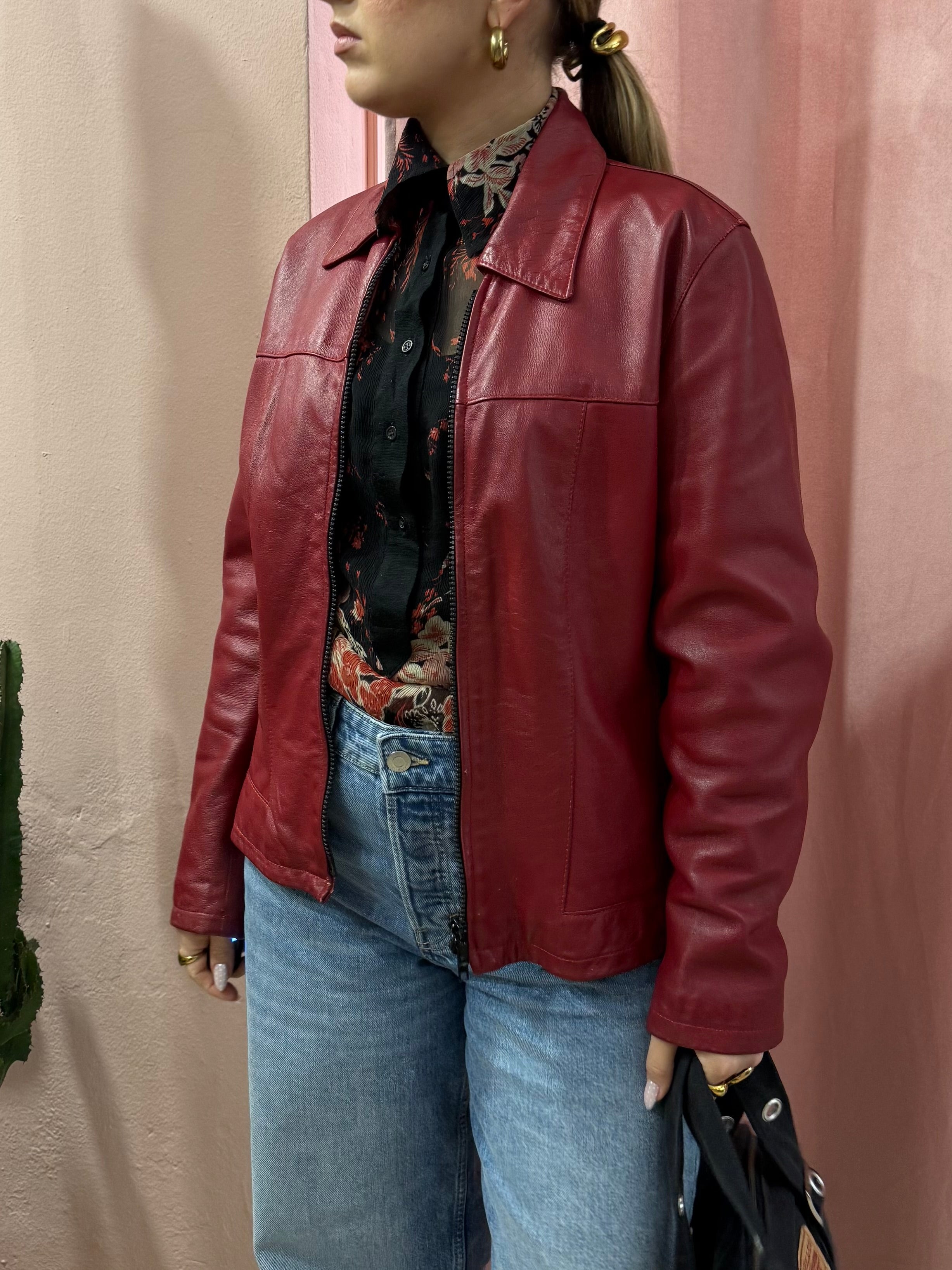 Giacca 00s in vera pelle bordeaux
