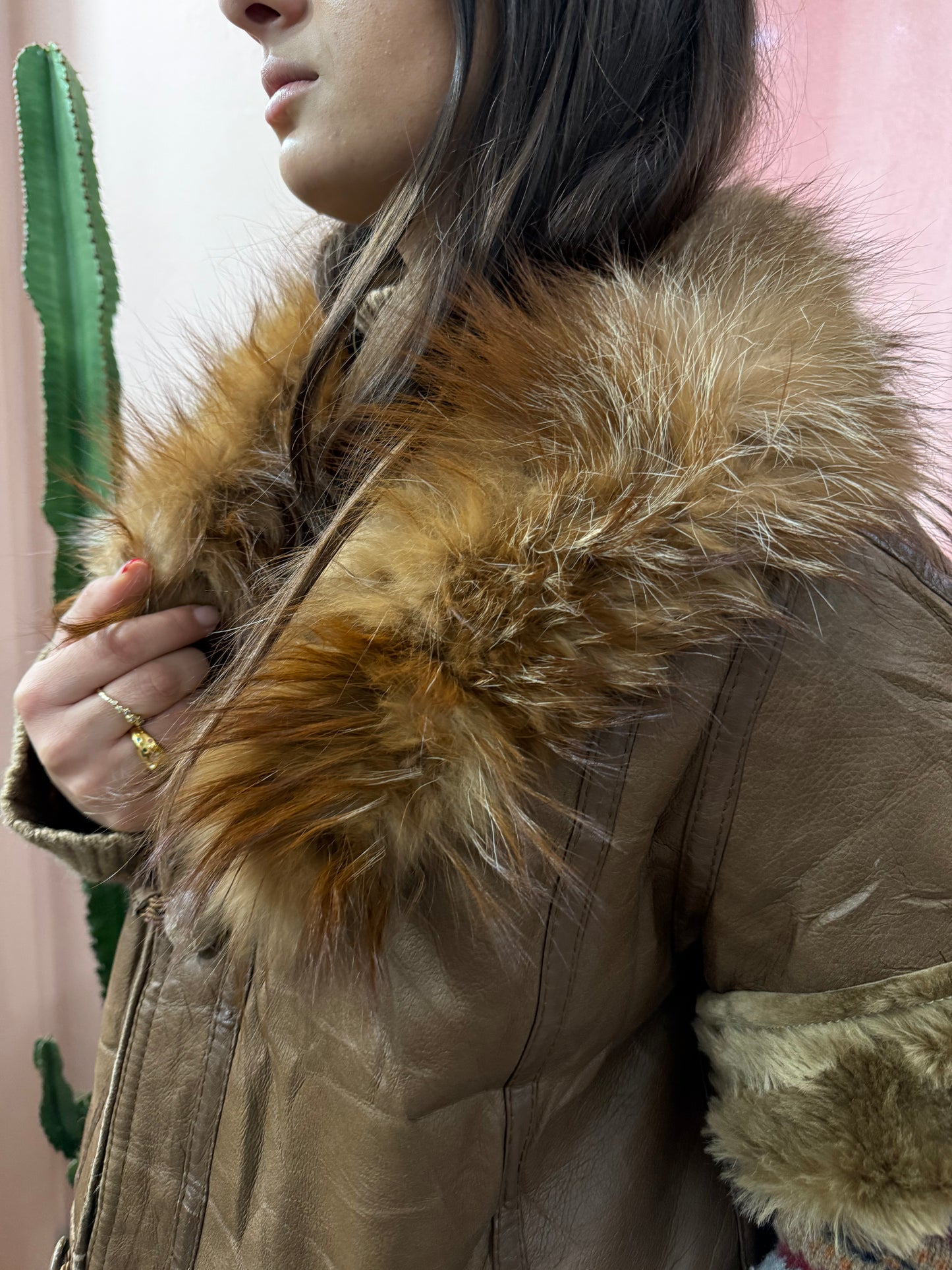 Montone Shearling smanicato collo in volpe