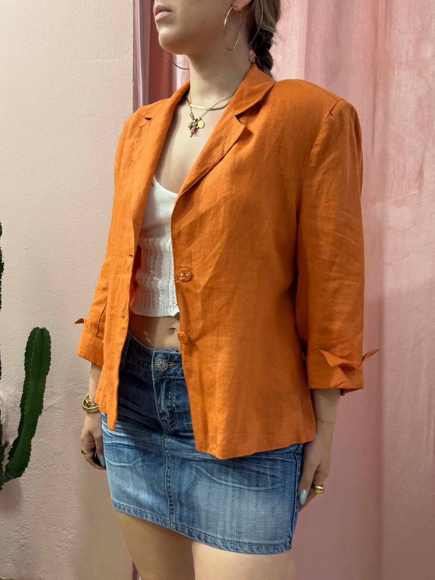 Blazer arancio in puro lino