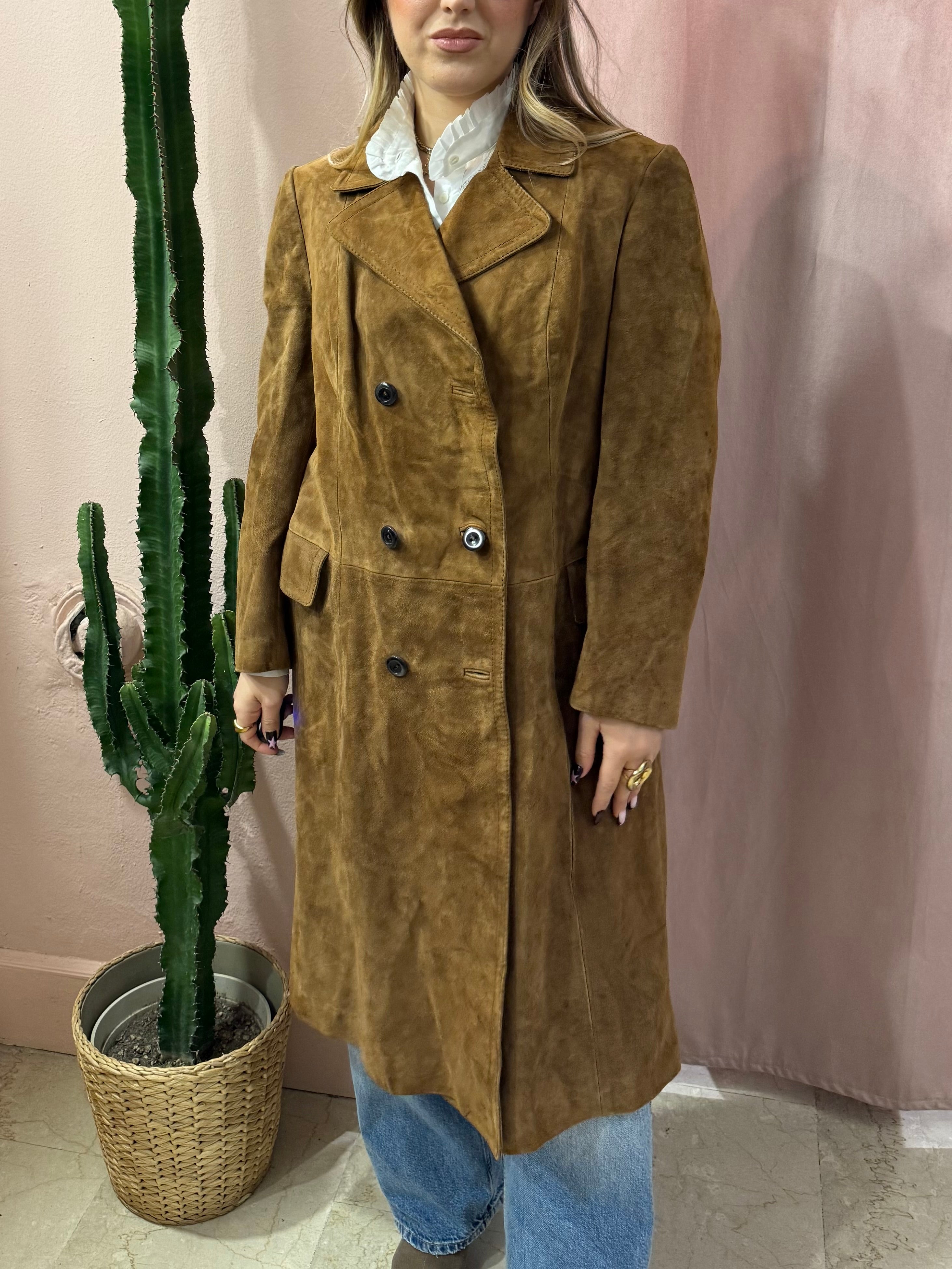 Trench scamosciato in pelle