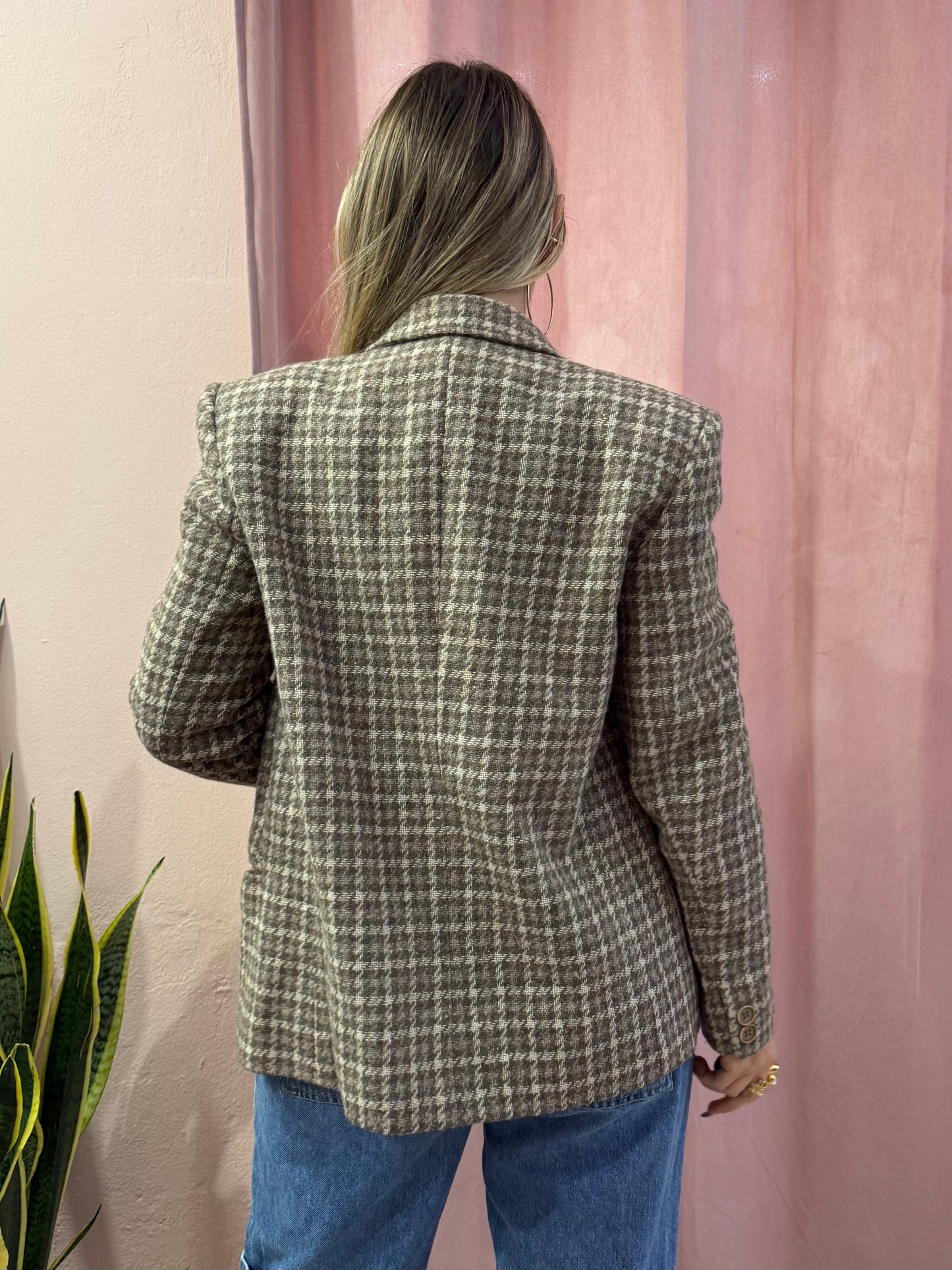 Blazer vintage pied de poule in lana