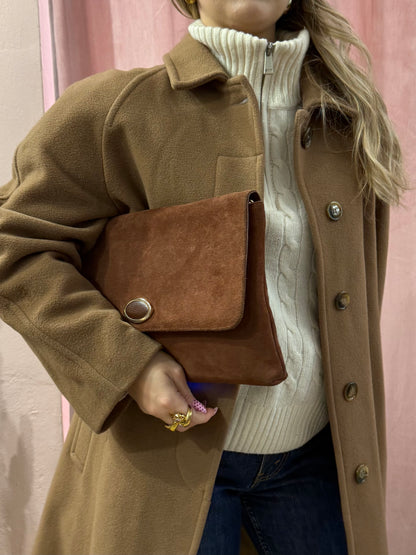 Pochette in vera pelle scamosciata