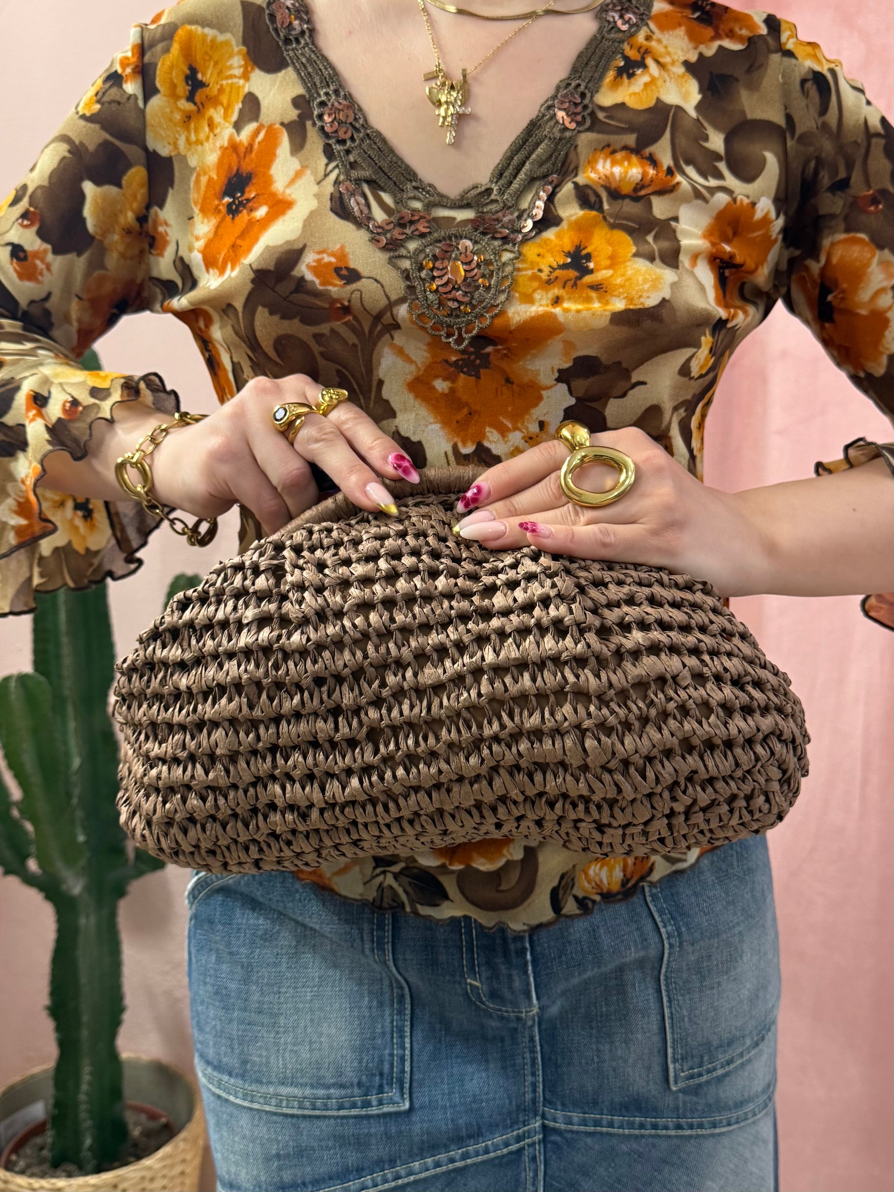 Pochette in paglia moro