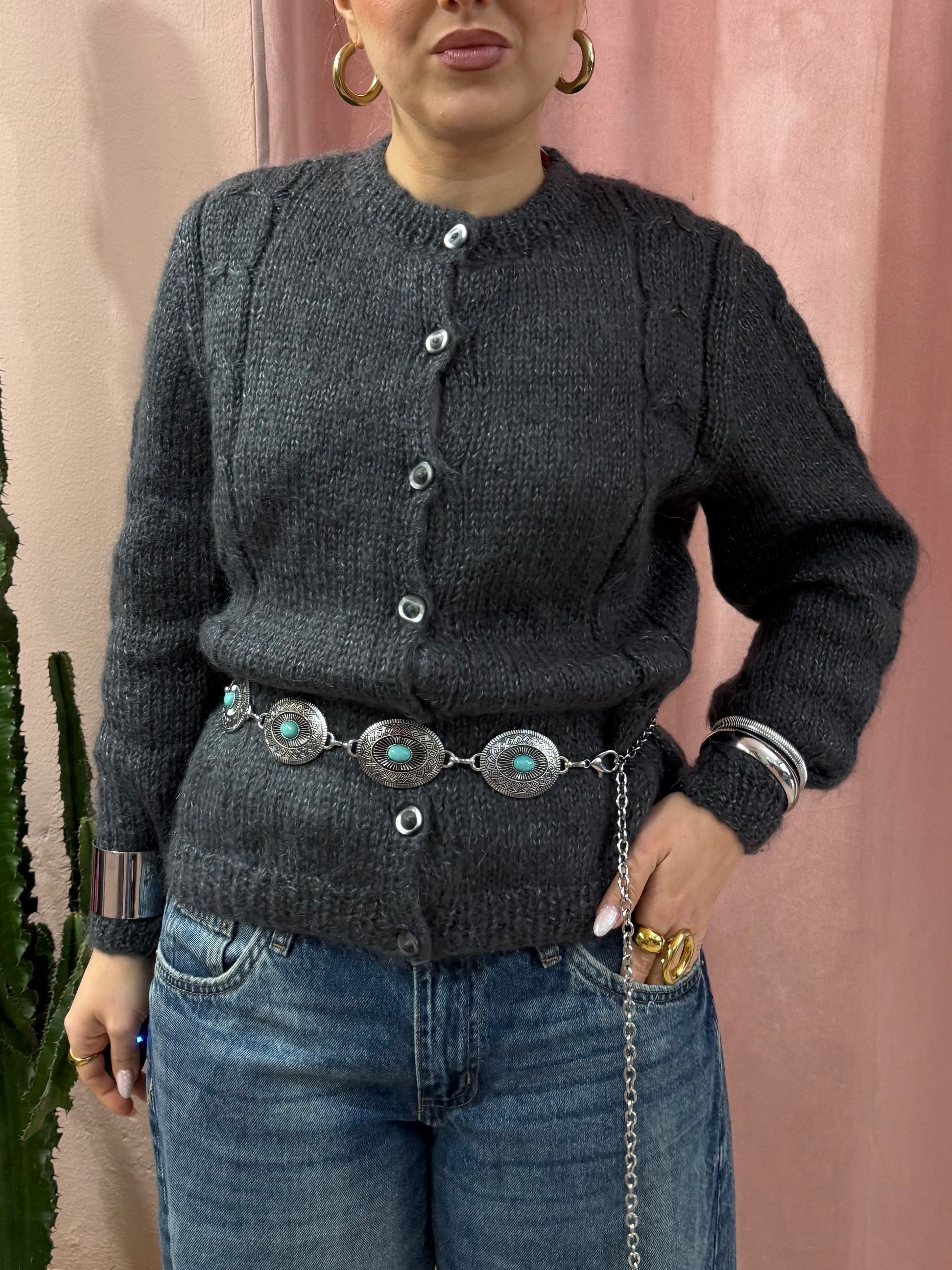 Maglione cardigan in lana grigio