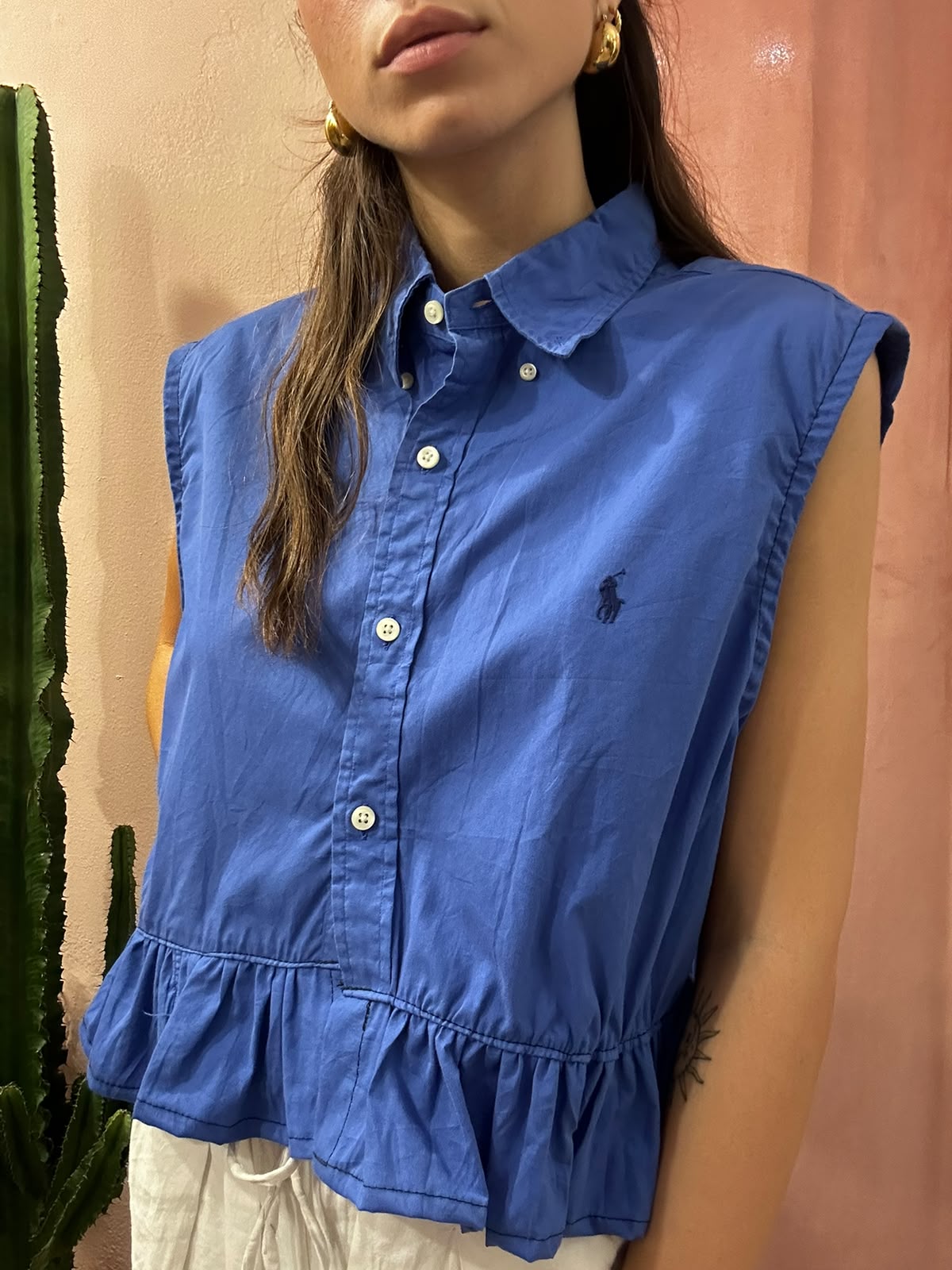 Camicia Ralph Lauren upcycling volant royal blu