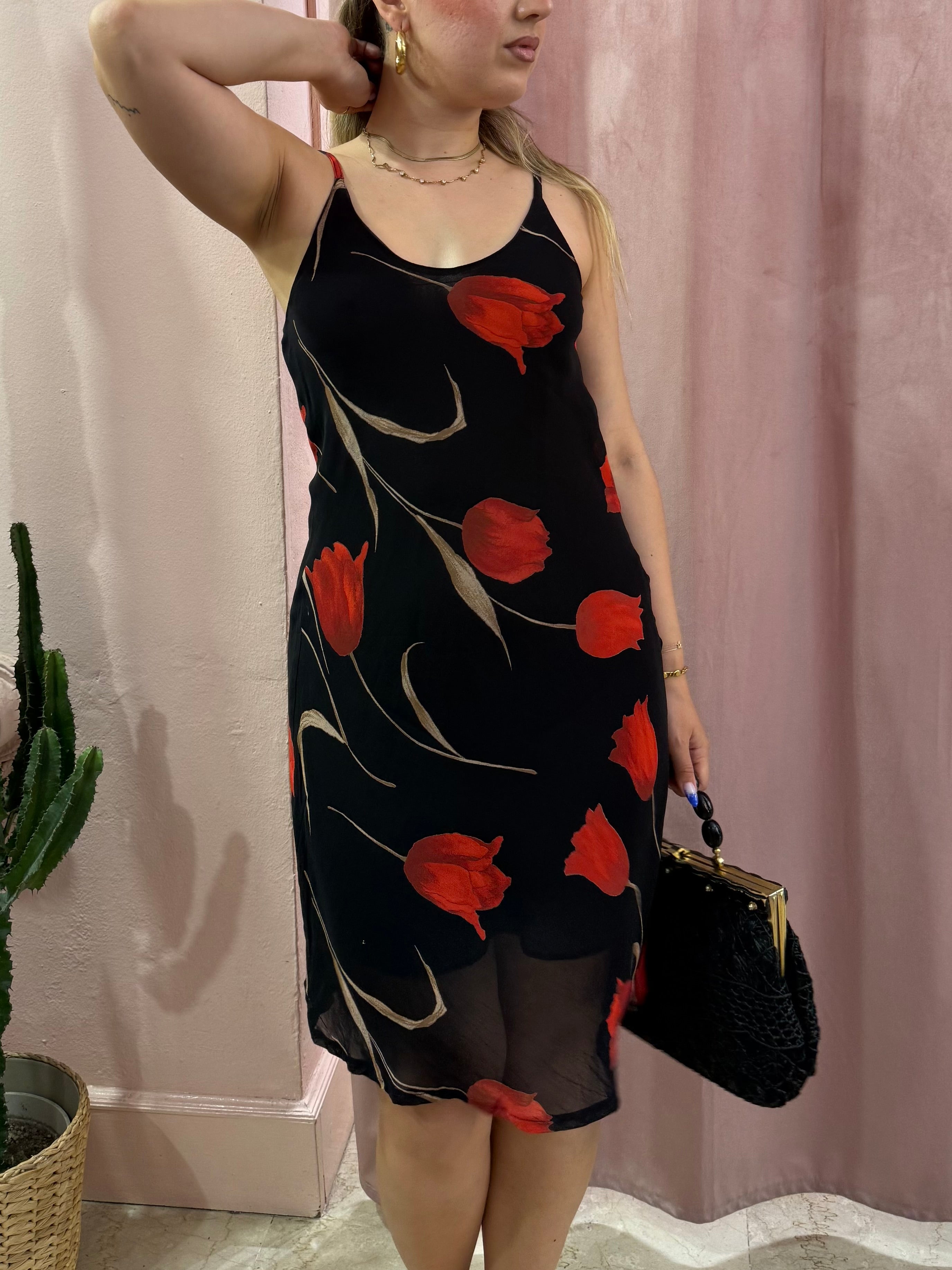 Vestito midi 00s tulipani rossi