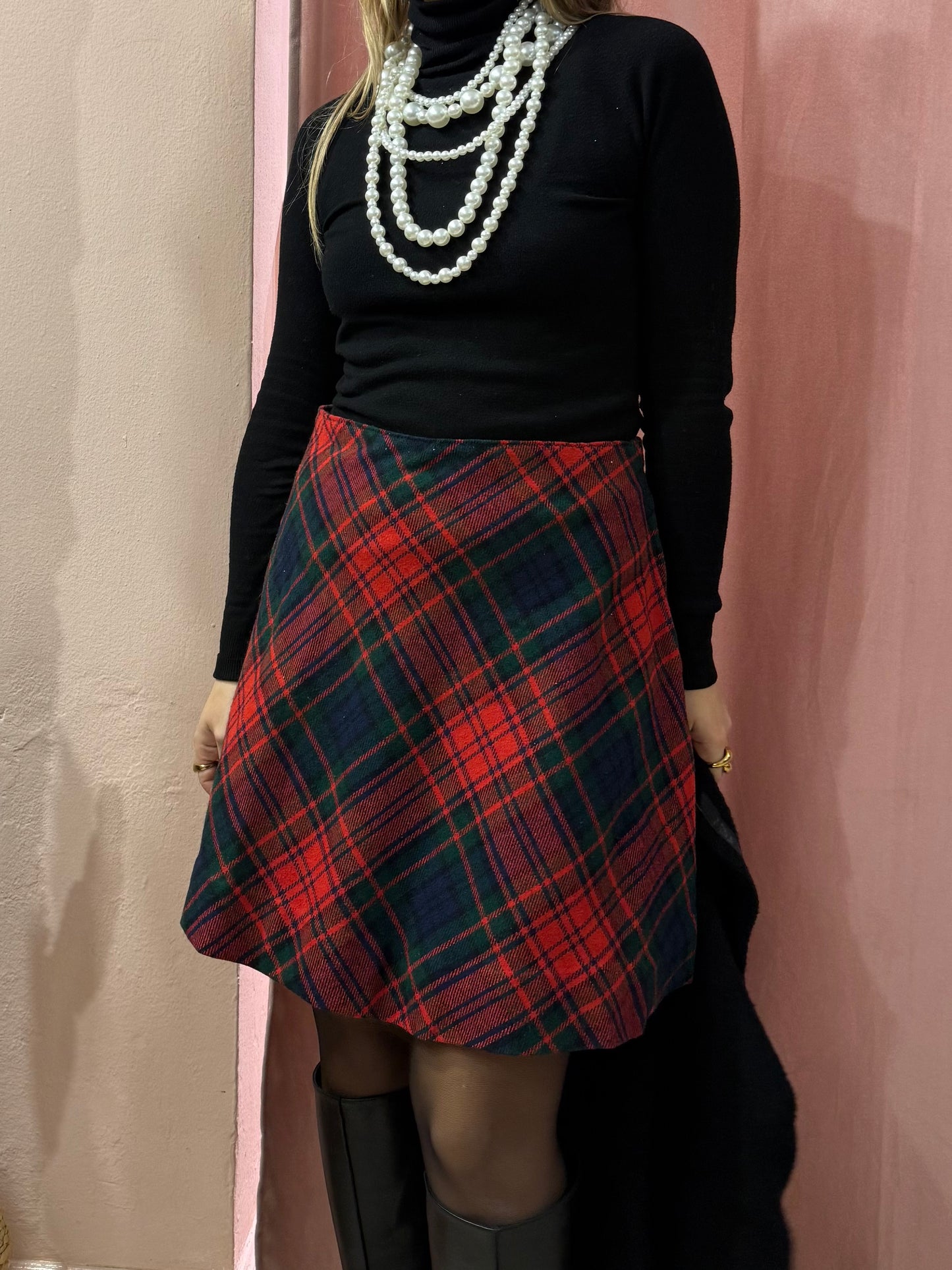 Gonna a ruota scozzese in lana