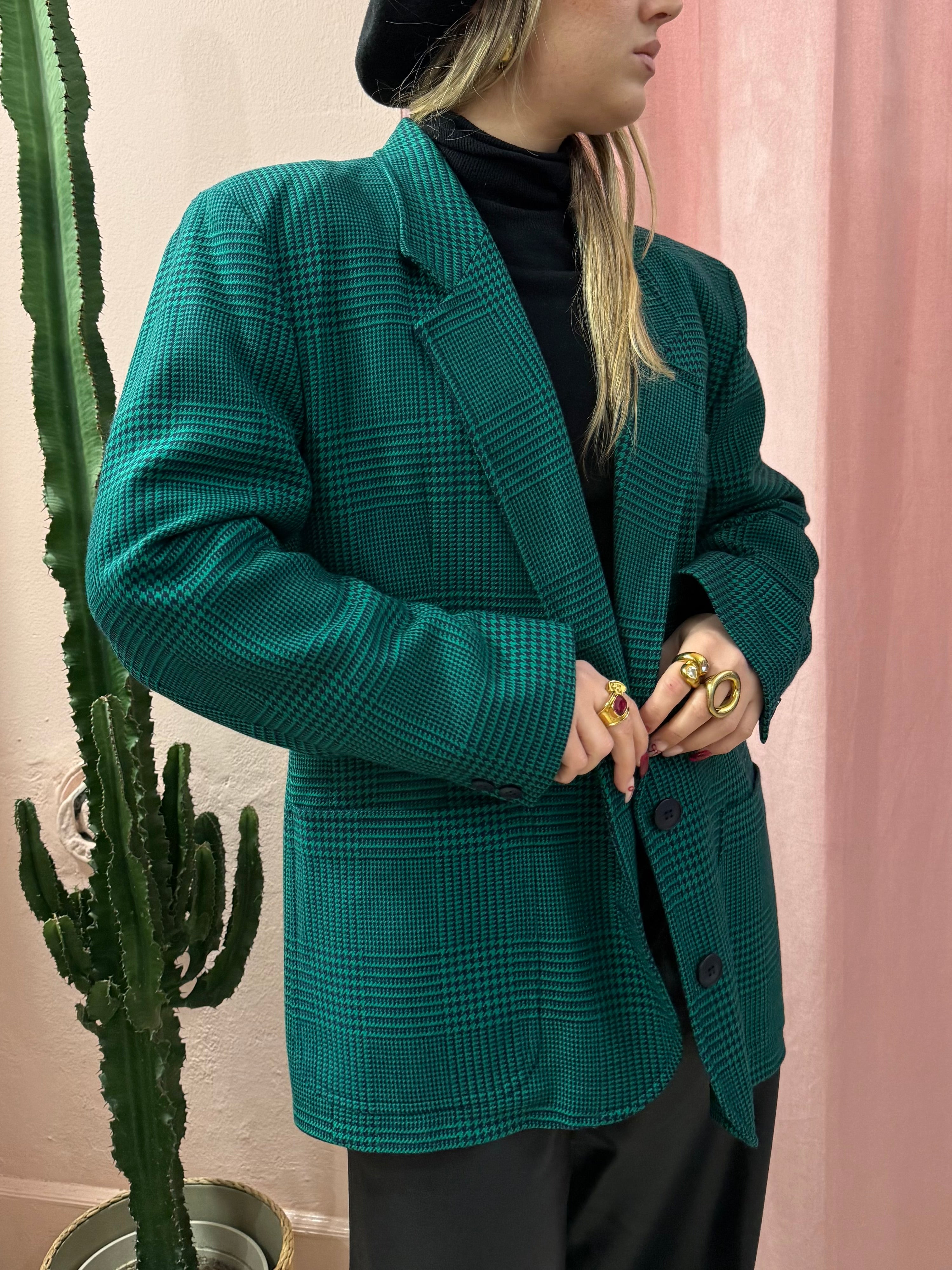 Blazer vintage Principe di Galles verde