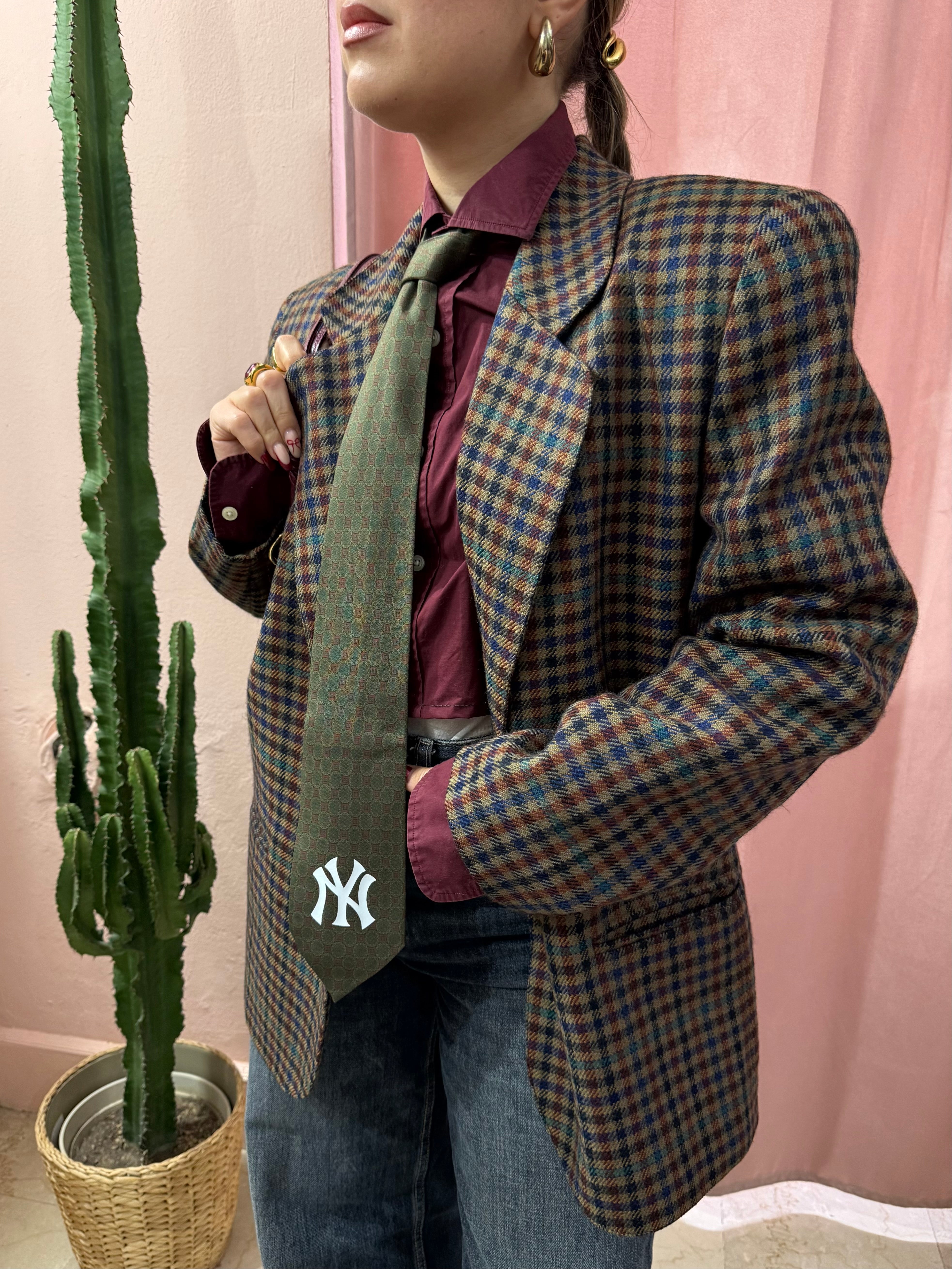 Blazer vintage Krizia a quadretti in pura lana