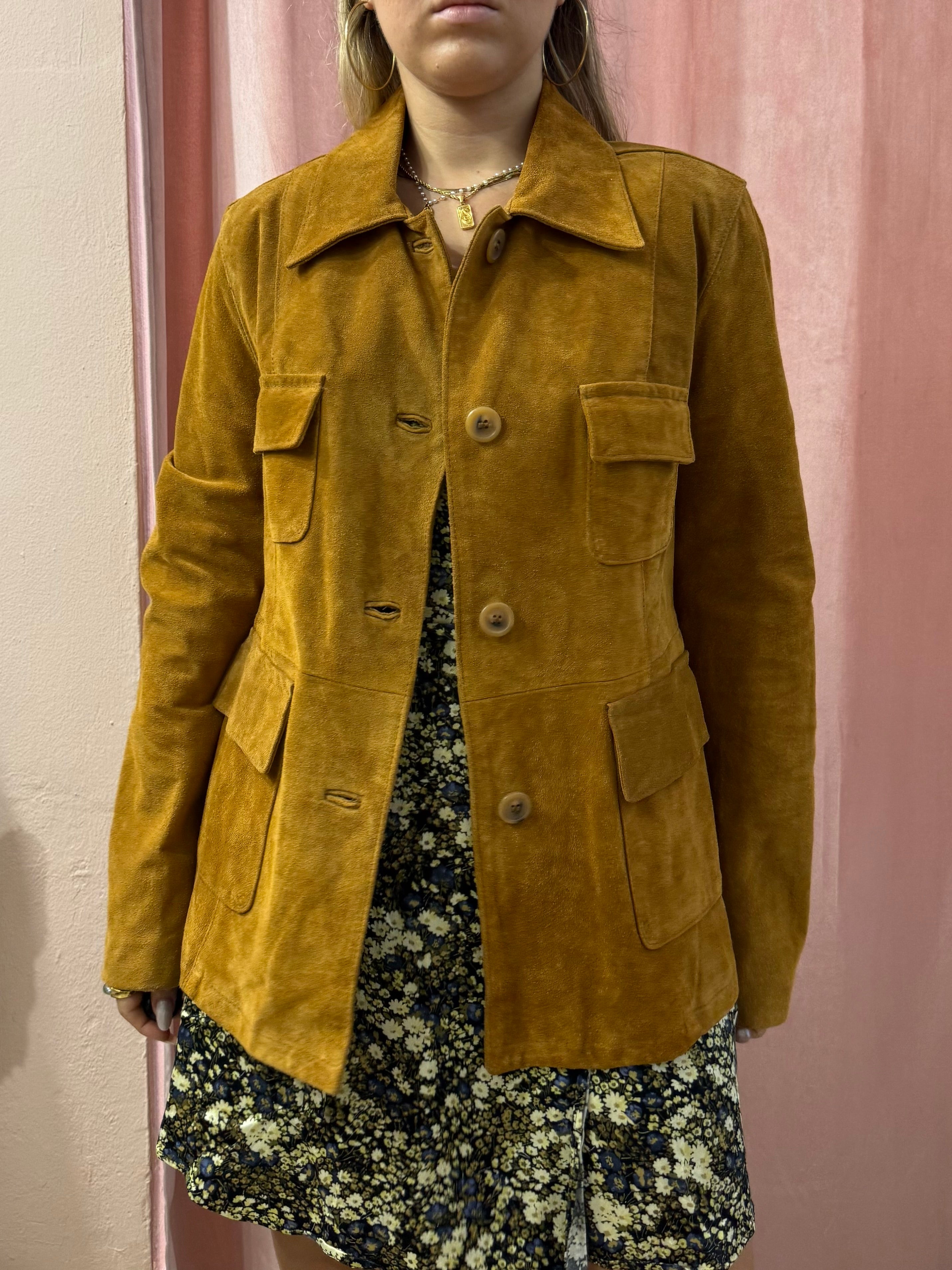 Giacca modello Sahariana in pelle scamosciata