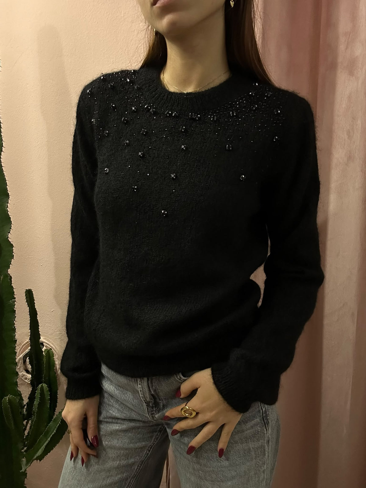 Maglione Blumarine nero con applicazioni