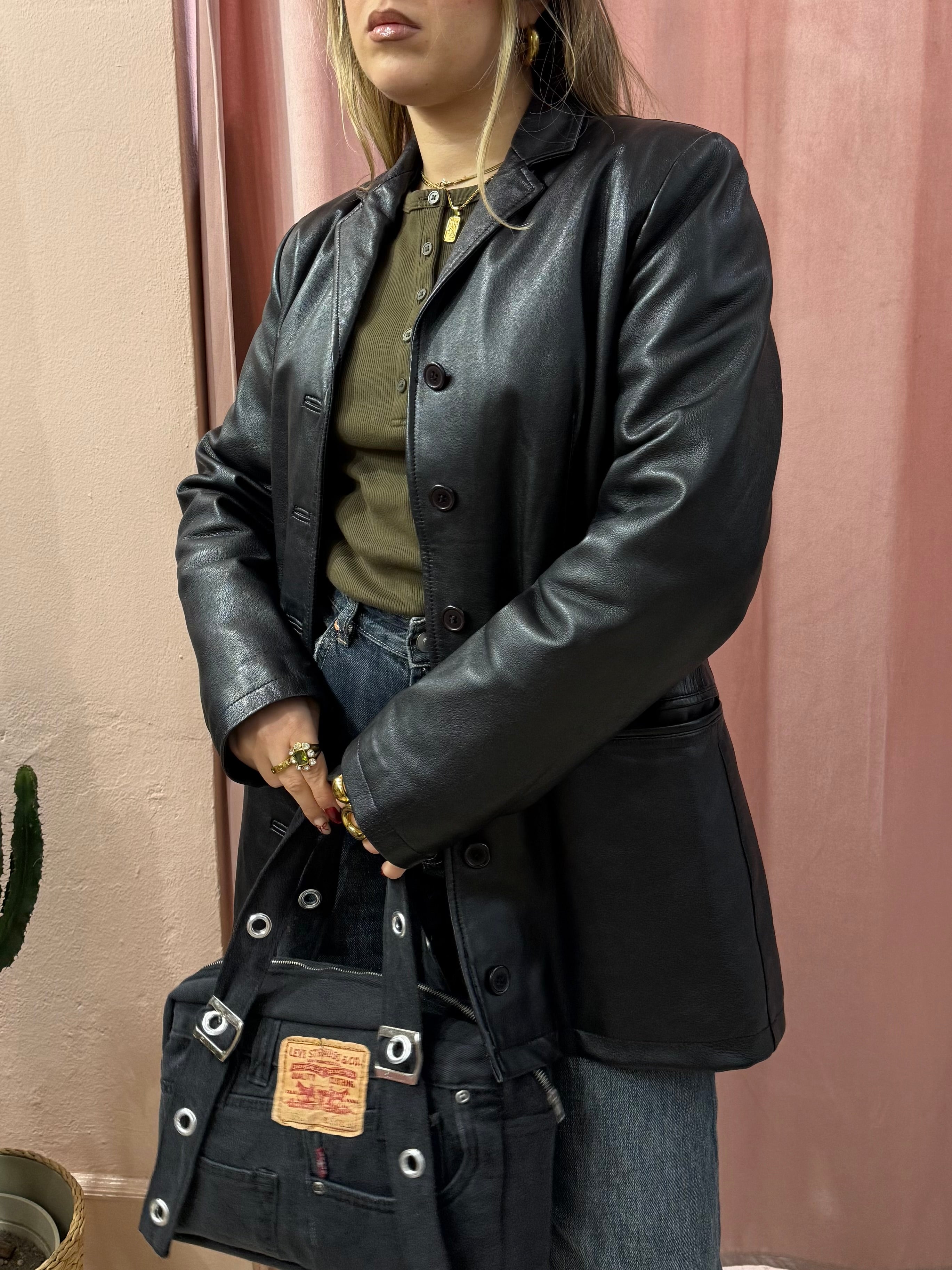 Giacca in vera pelle nera