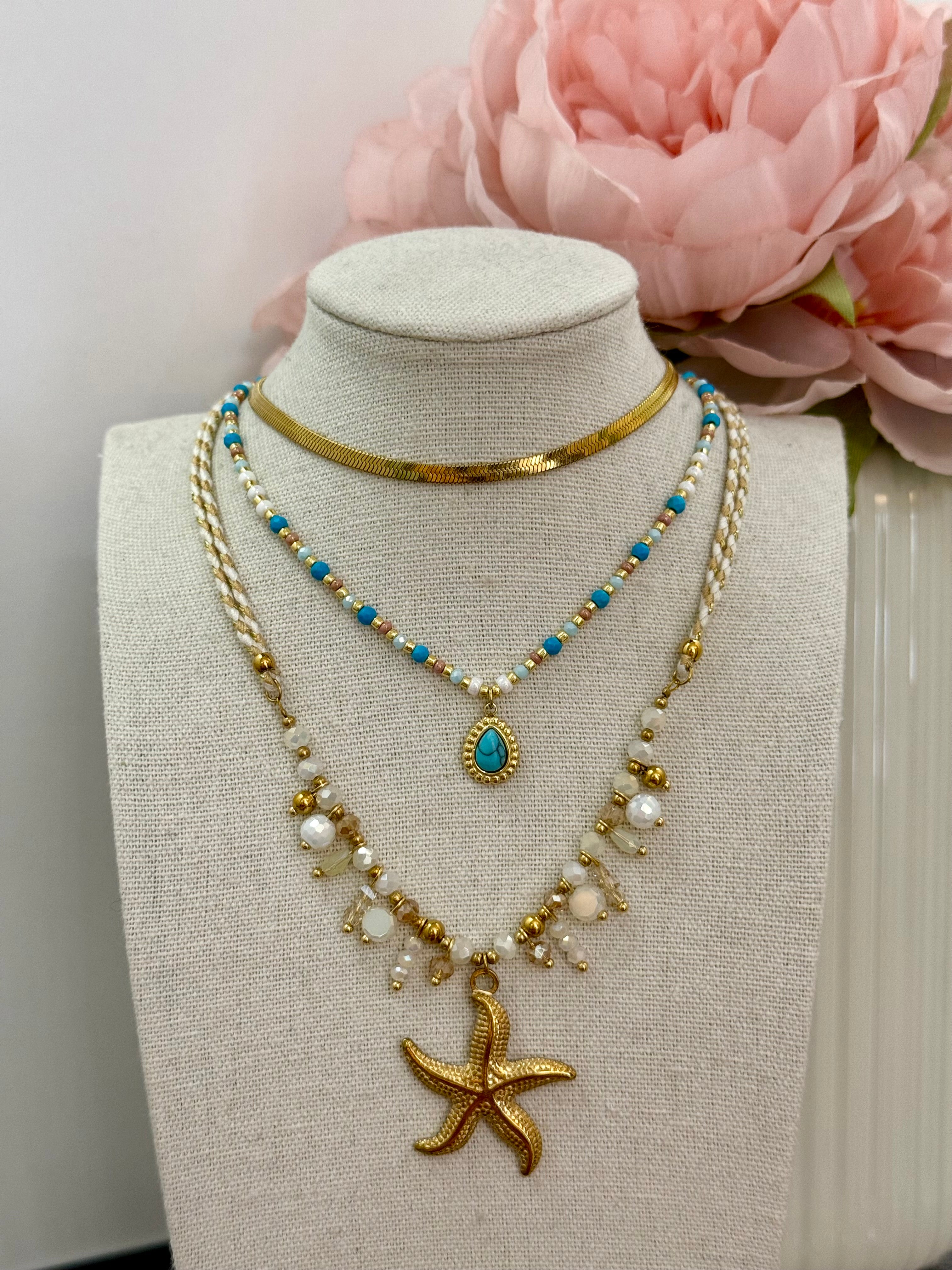 Collana girocollo con ciondolo turchese